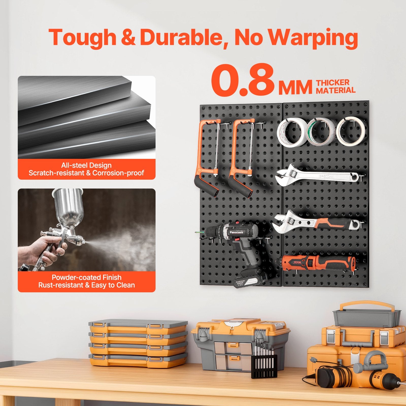 Metal Pegboard Panels 609.6x304.8mm, 2 Pc Heavy Duty Wall Organizer, Black