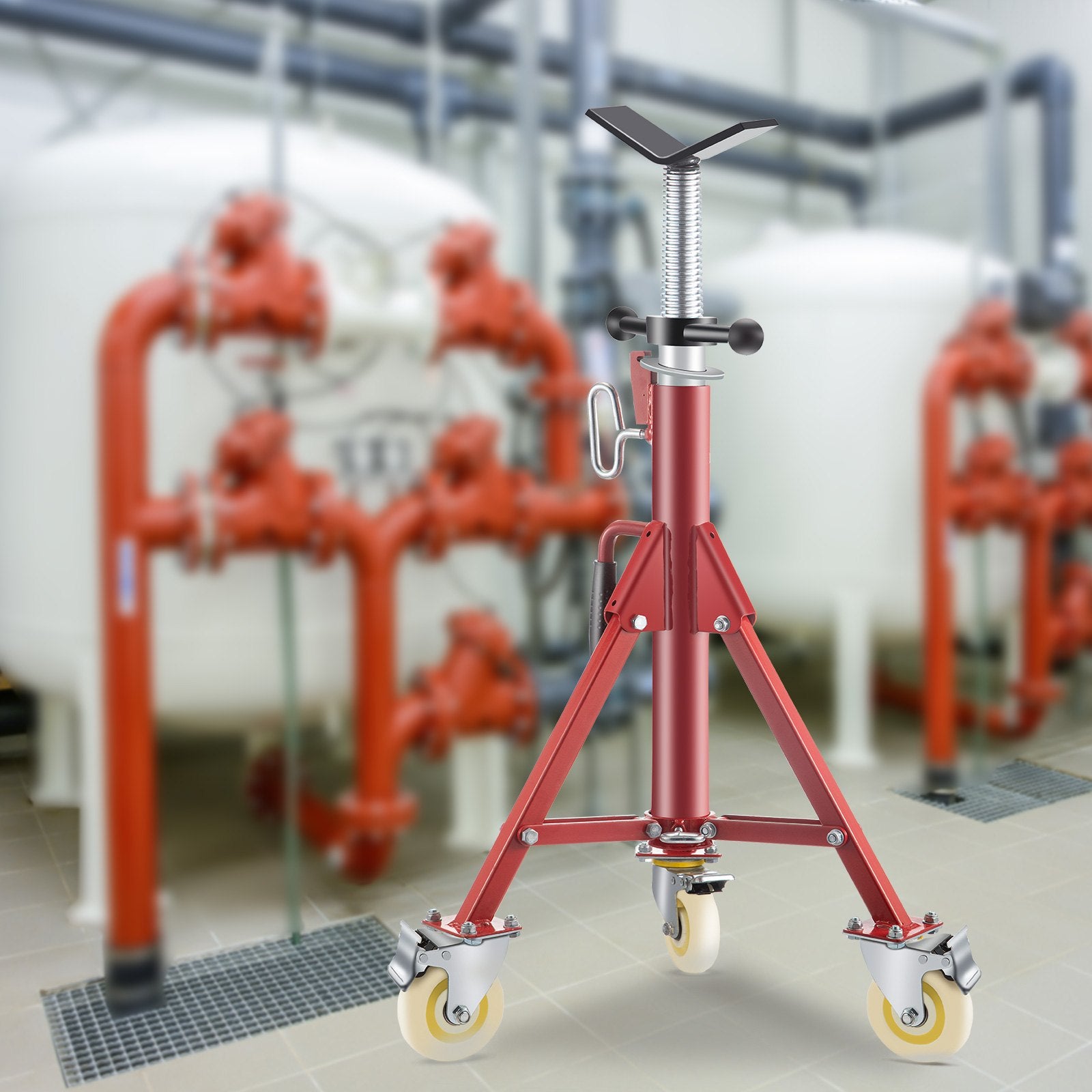 Pipe Stand V Head Adjustable 28-52in 2500LBS with Casters 1/8 to 12in Pipe