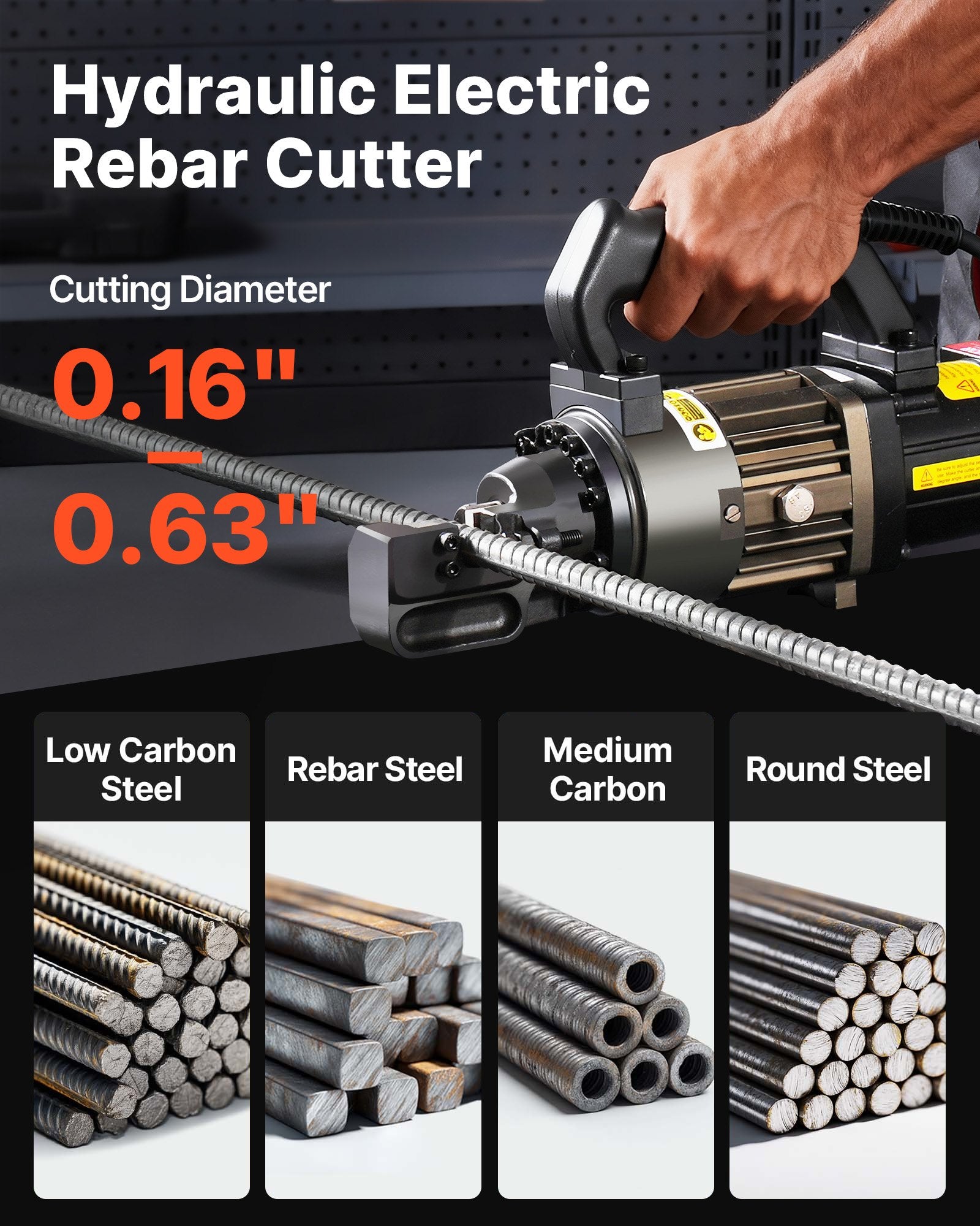 Electric Hydraulic Rebar Cutter, 1000W Portable Cutter, Cuts up to 5/8 Inch RC16