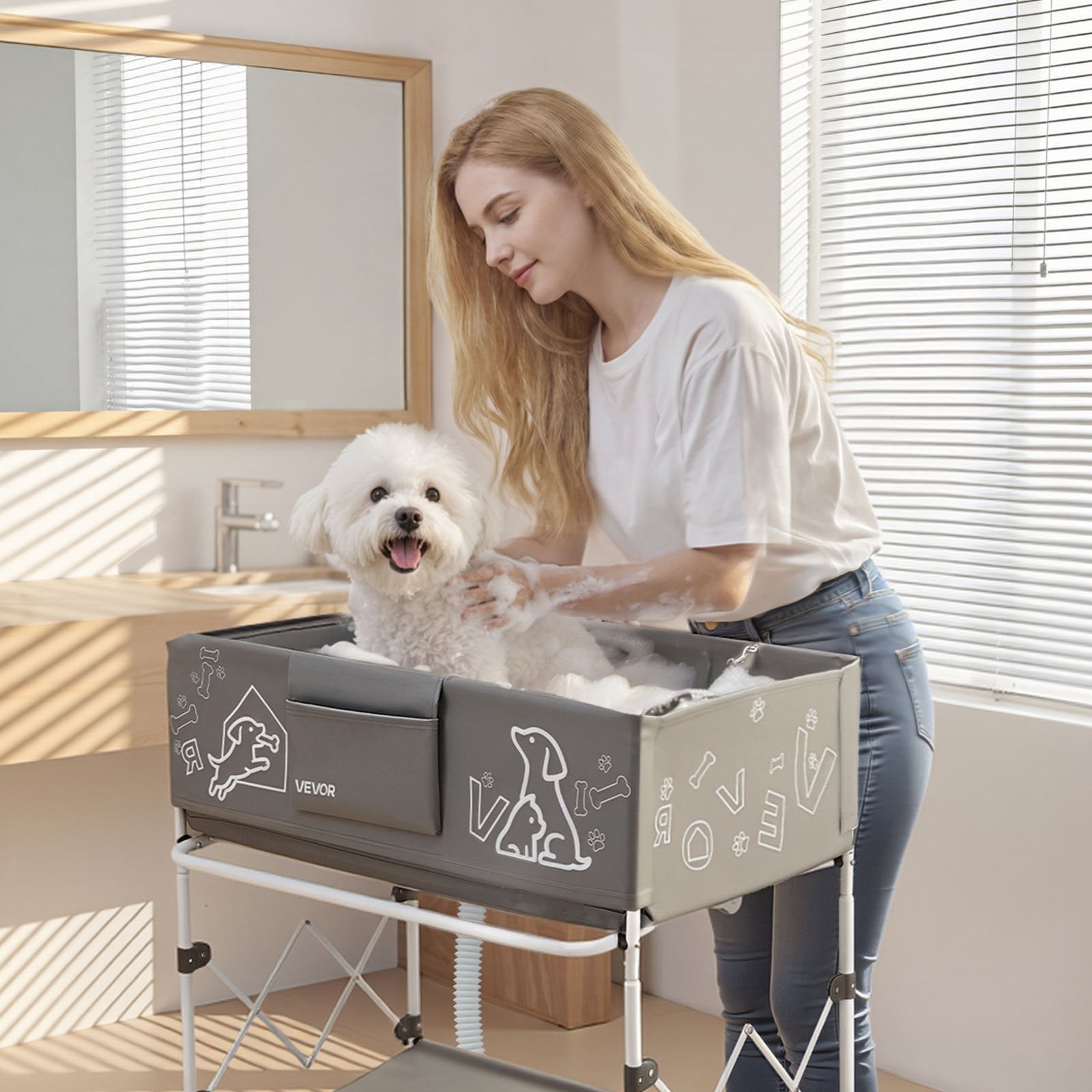 Foldable Elevated 83x61x99 cm Dog Bath Tub Pet Grooming with Drain Hose
