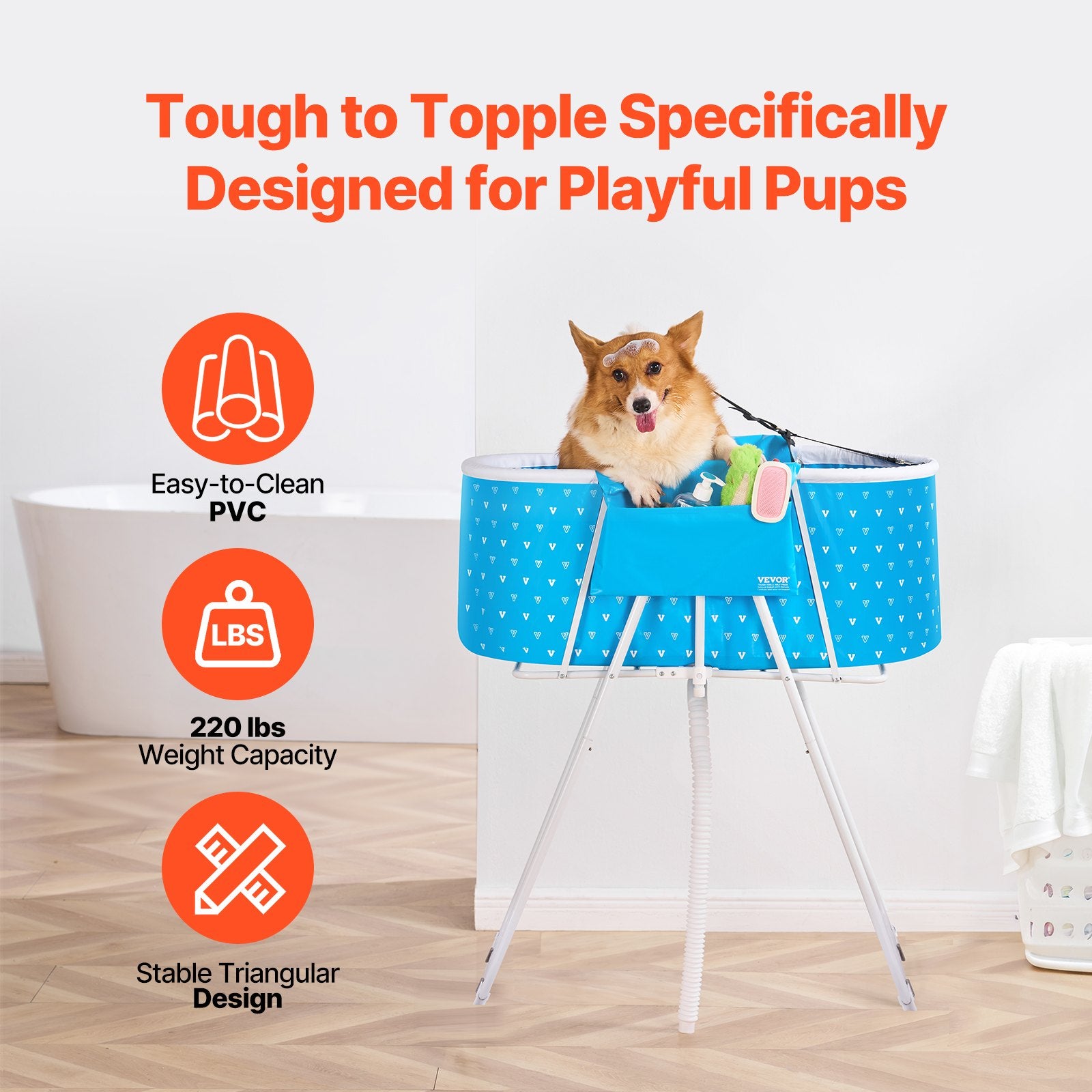 Portable Dog Bathtub Elevated Foldable Shower Station Small Medium DogsCats Blue