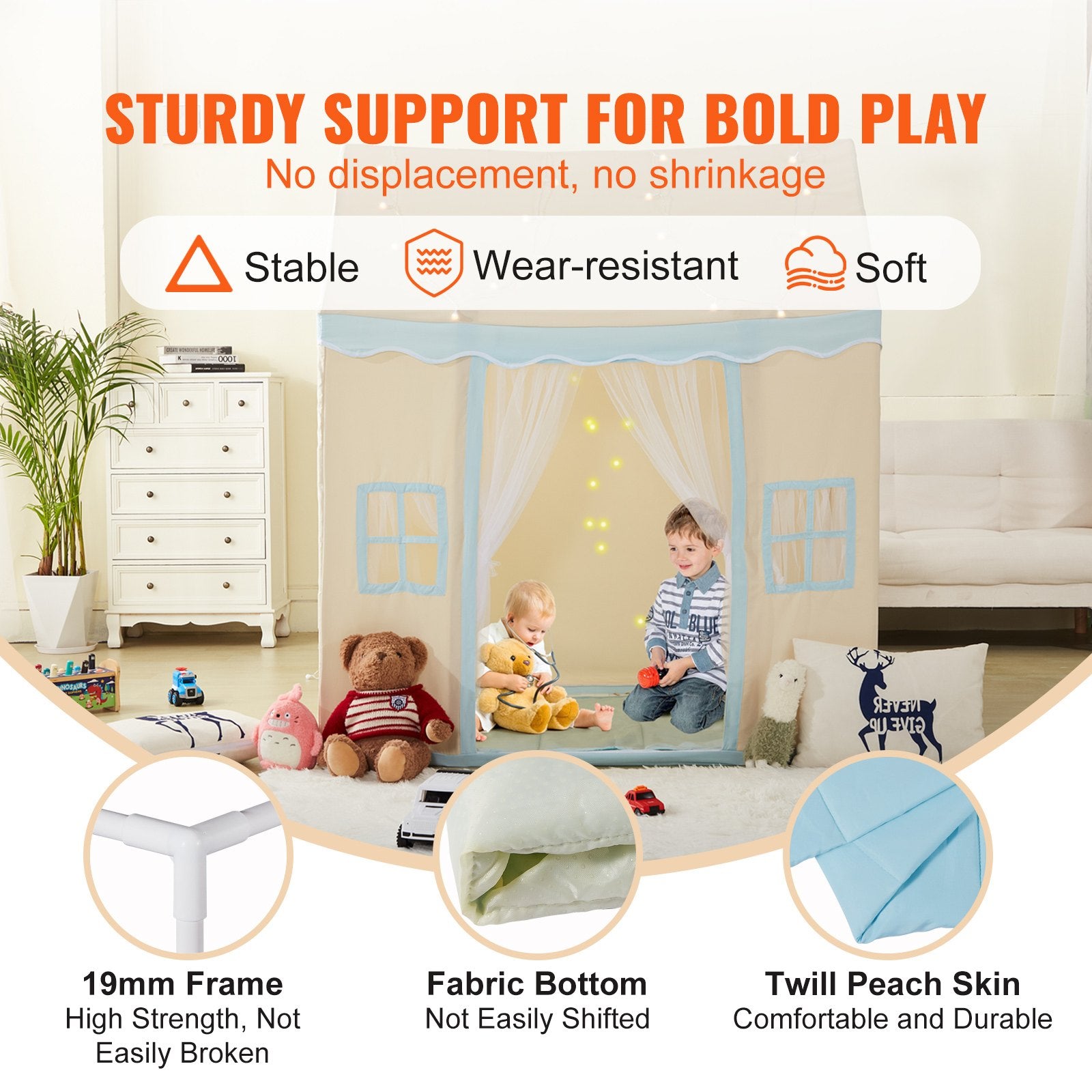 Kids Play Tent for 1-5 Years Toddler Tent with Mat and Lamp Beige Castle