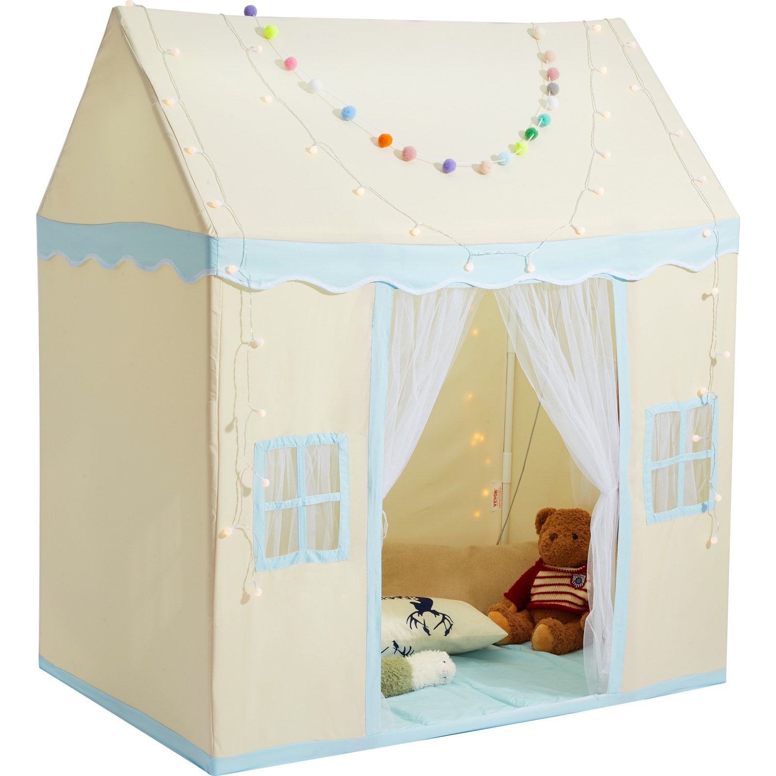 Kids Play Tent for 1-5 Years Toddler Tent with Mat and Lamp Beige Castle