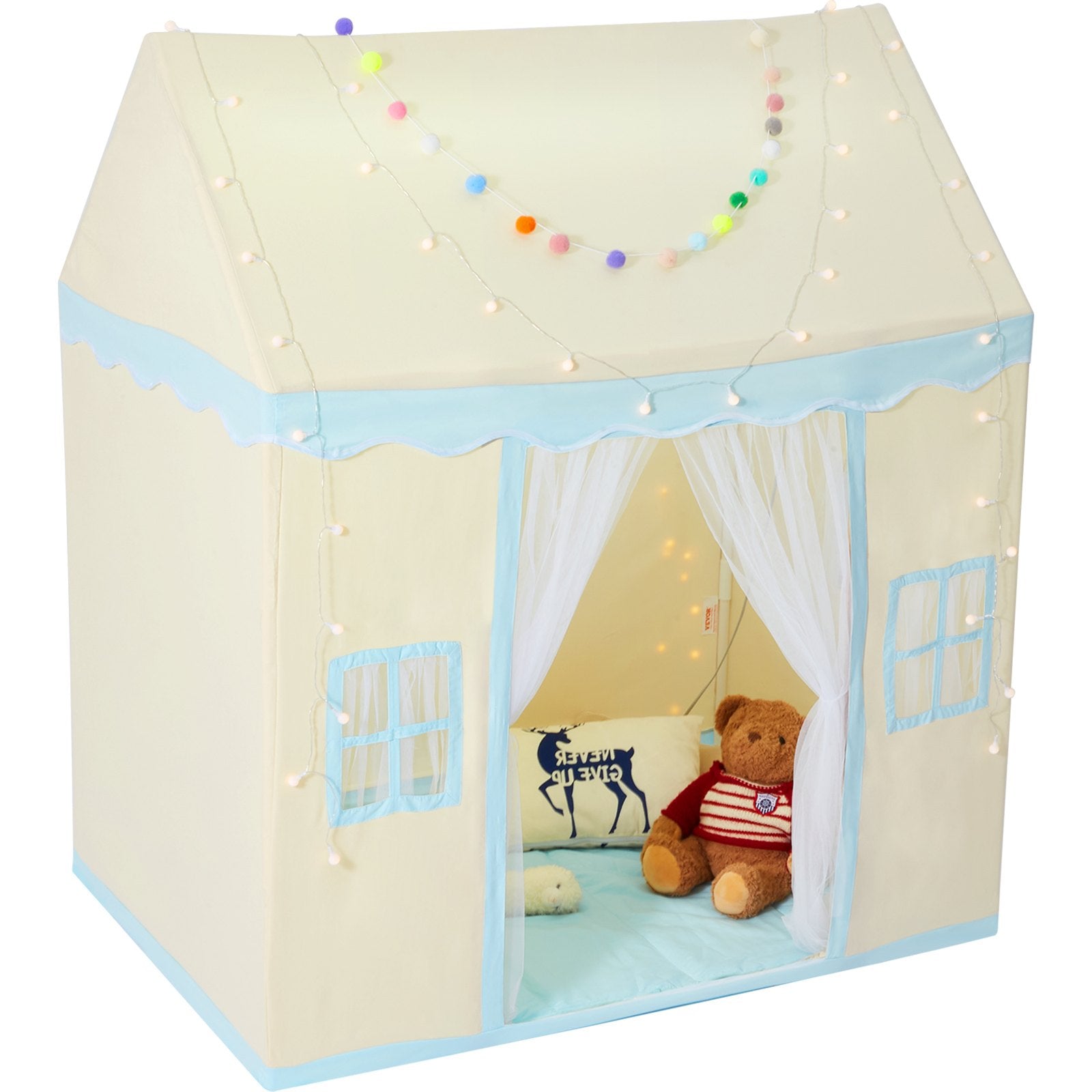 Kids Play Tent for 1-5 Years Toddler Tent with Mat and Lamp Beige Castle