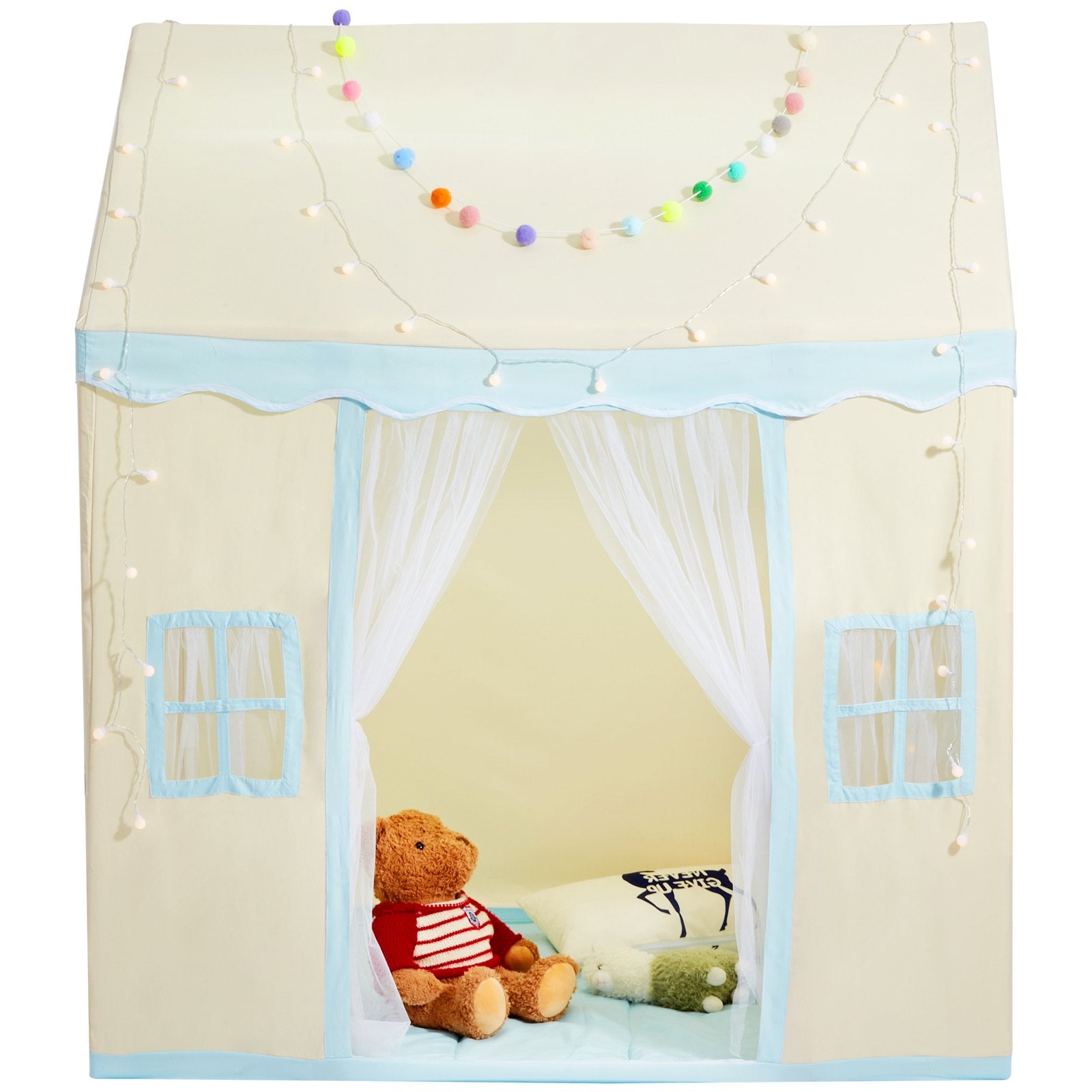 Kids Play Tent for 1-5 Years Toddler Tent with Mat and Lamp Beige Castle