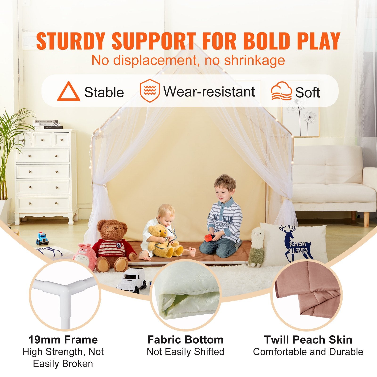 Kids Play Tent for 1-5 Years Toddler Tent with Mat and Lamp Beige Yurt