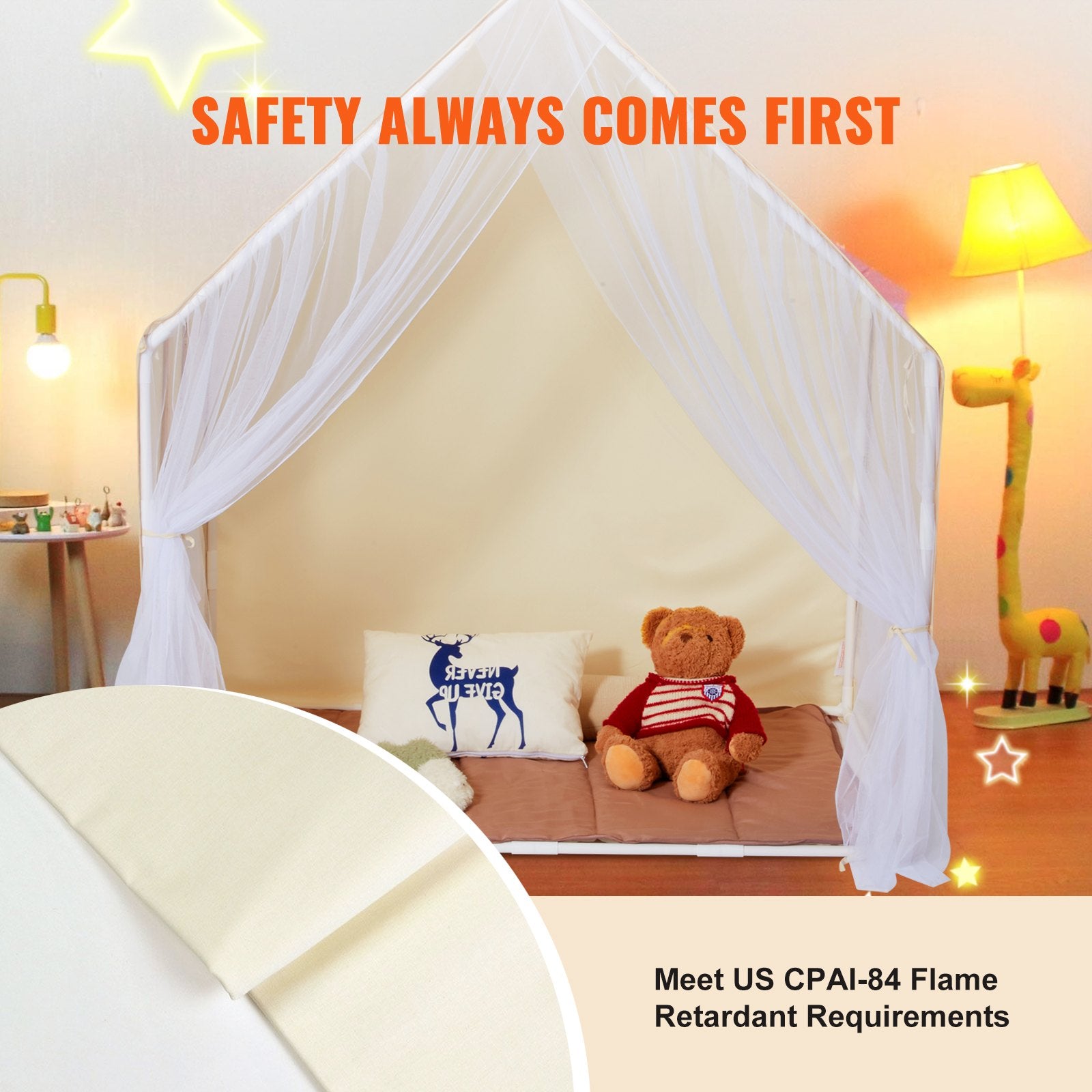 Kids Play Tent for 1-5 Years Toddler Tent with Mat and Lamp Beige Yurt