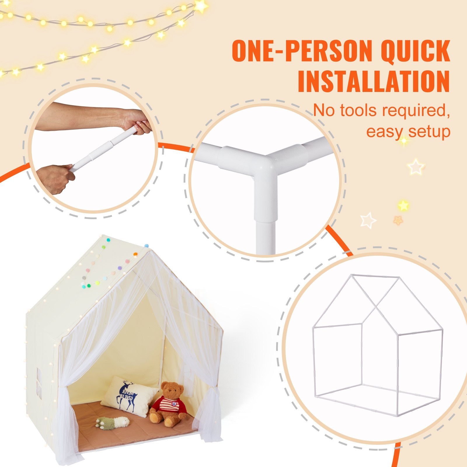Kids Play Tent for 1-5 Years Toddler Tent with Mat and Lamp Beige Yurt