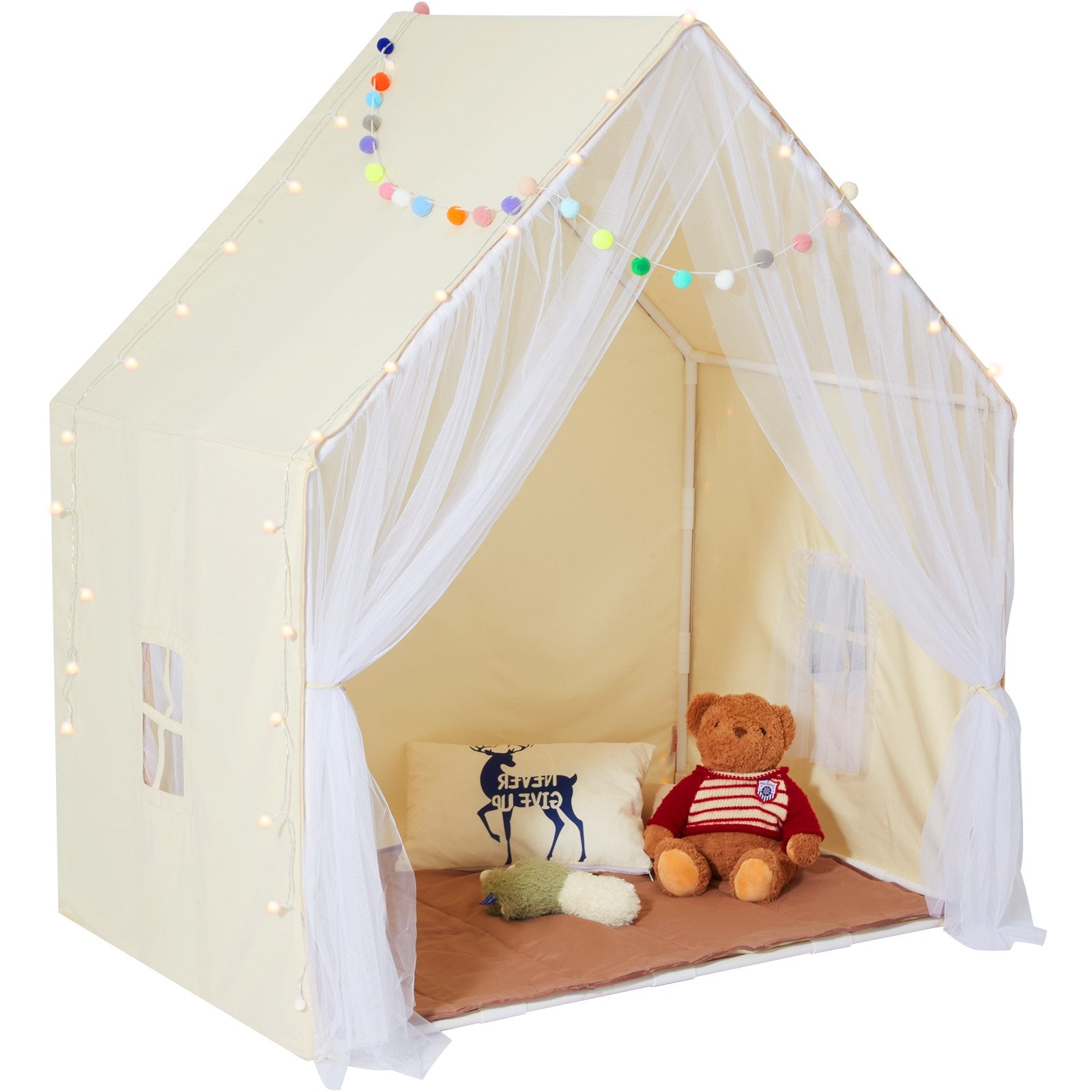 Kids Play Tent for 1-5 Years Toddler Tent with Mat and Lamp Beige Yurt
