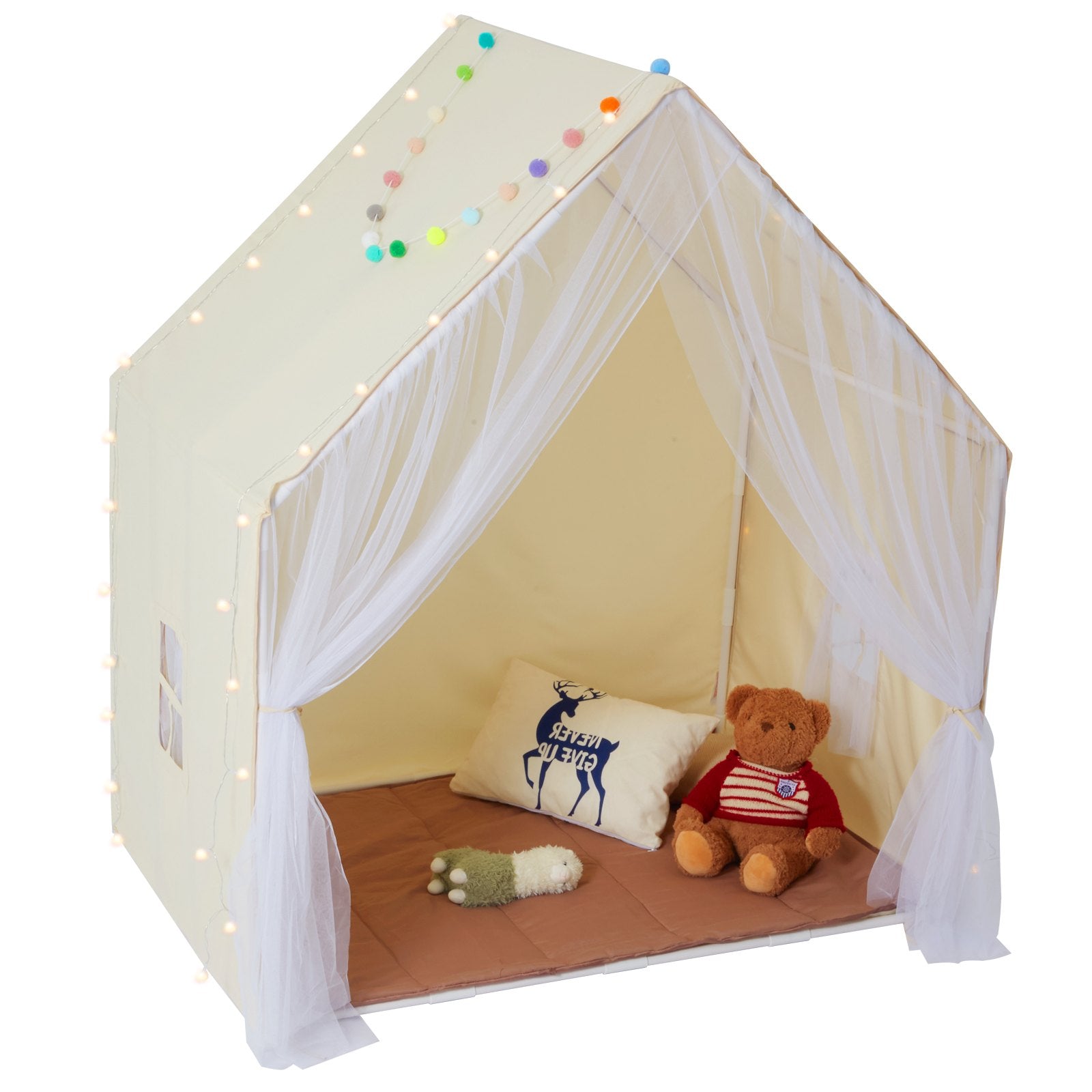 Kids Play Tent for 1-5 Years Toddler Tent with Mat and Lamp Beige Yurt