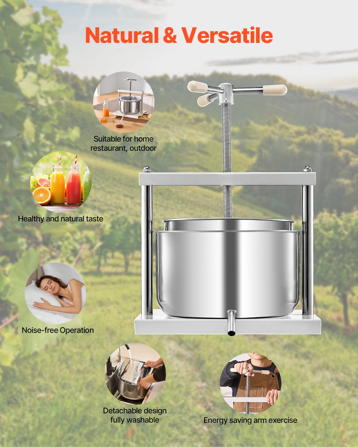 3.17 Gal/12L Fruit Wine Press 2 Stainless Steel Barrels Manual Juice Maker