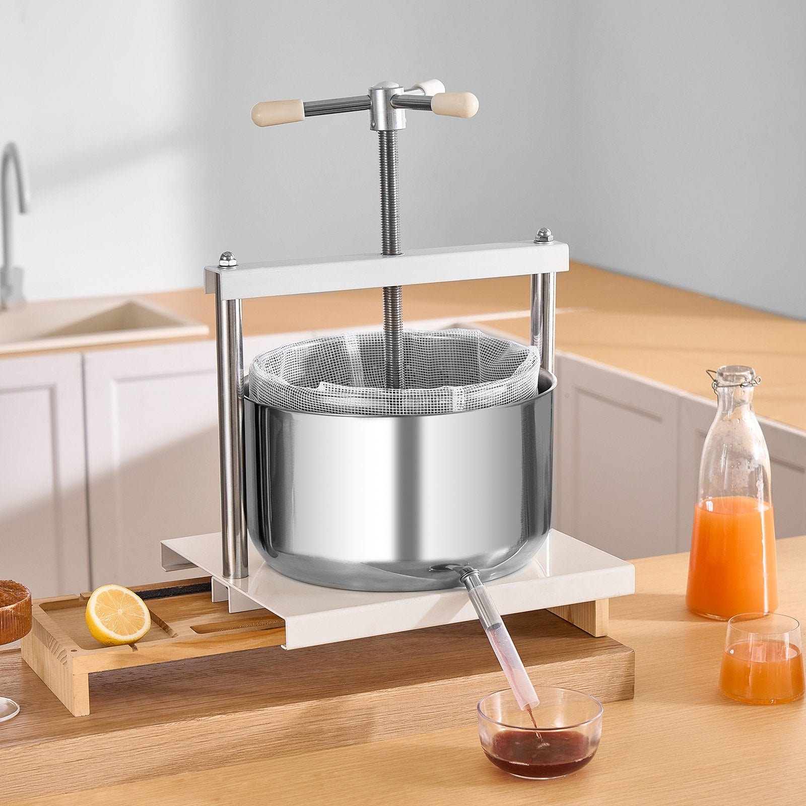 3.17 Gal/12L Fruit Wine Press 2 Stainless Steel Barrels Manual Juice Maker