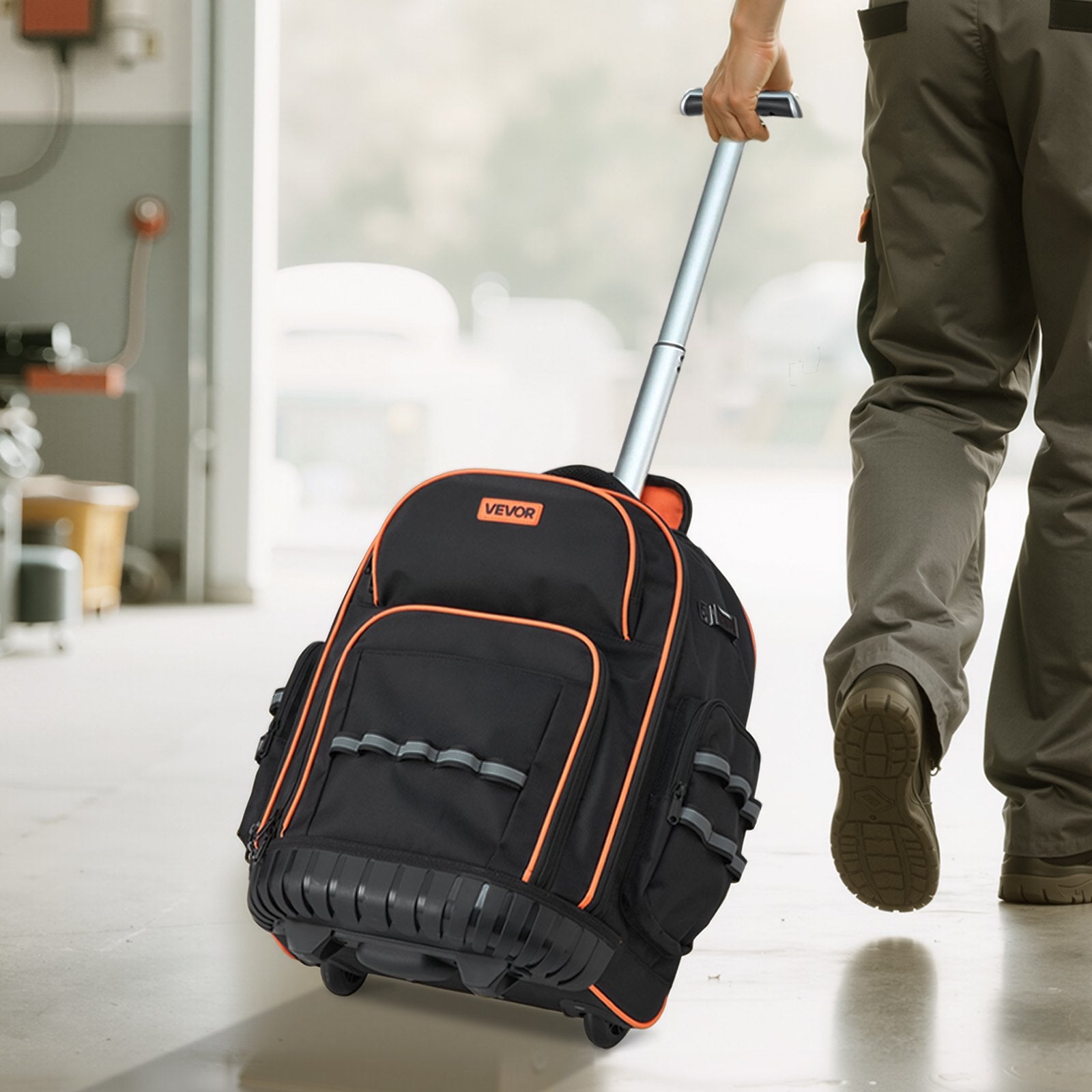Rolling Tool Backpack 110lbs Load 45 Pockets Heavy Duty Roller Bag w/Wheels