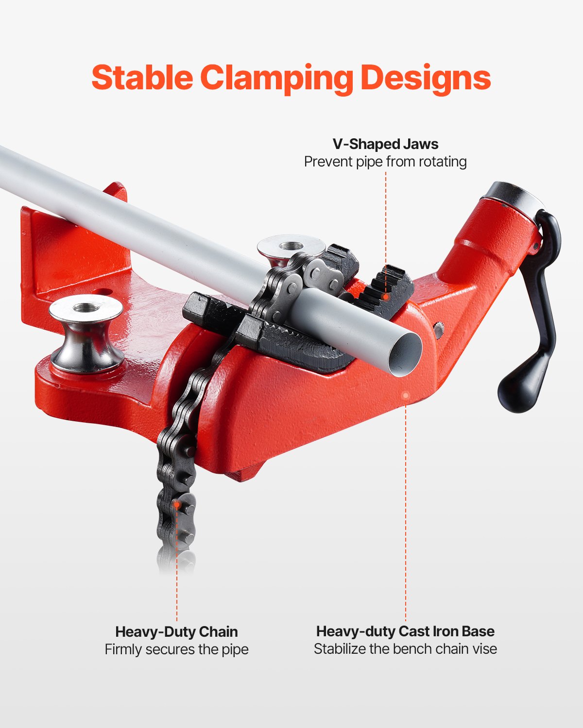 Heavy-Duty Pipe Chain Vise 1/2"-8" Capacity 34.6" Chain Cast Iron Base