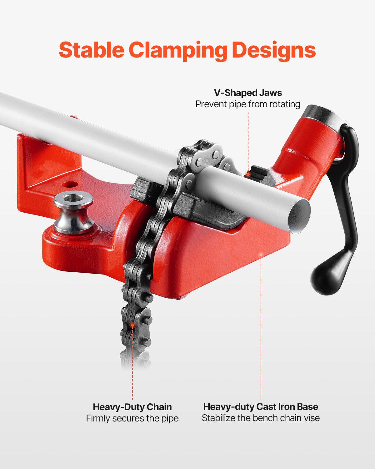 Heavy-Duty Pipe Chain Vise 1/4"-6" Capacity 28" Chain Cast Iron Base