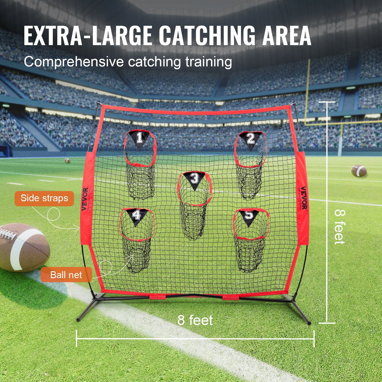 8 x 8 ft Football Trainer Throwing Net with 5 Target Pockets