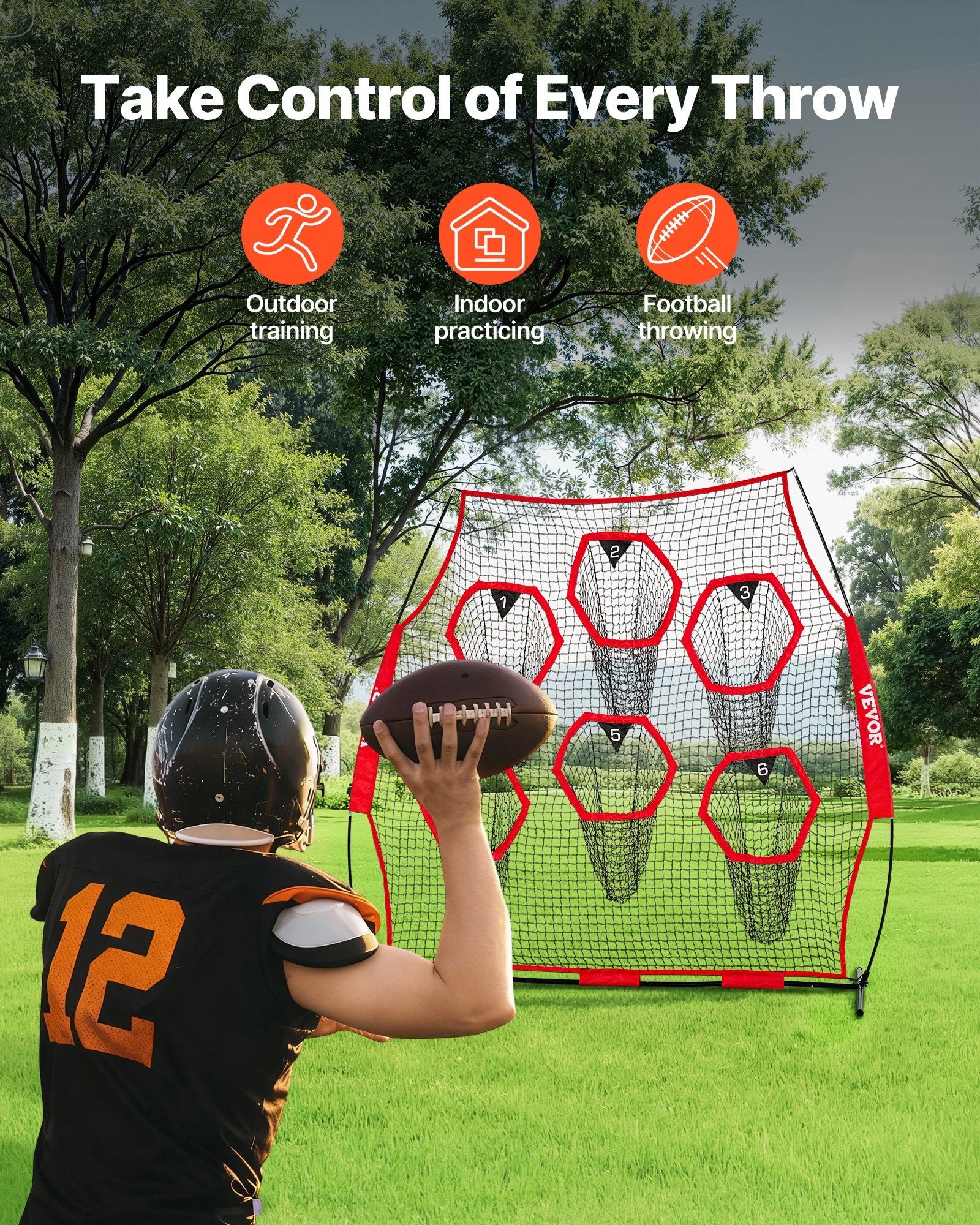 2438.4x2438.4mm Football Trainer Throwing Net with 6 Target Pockets, Red