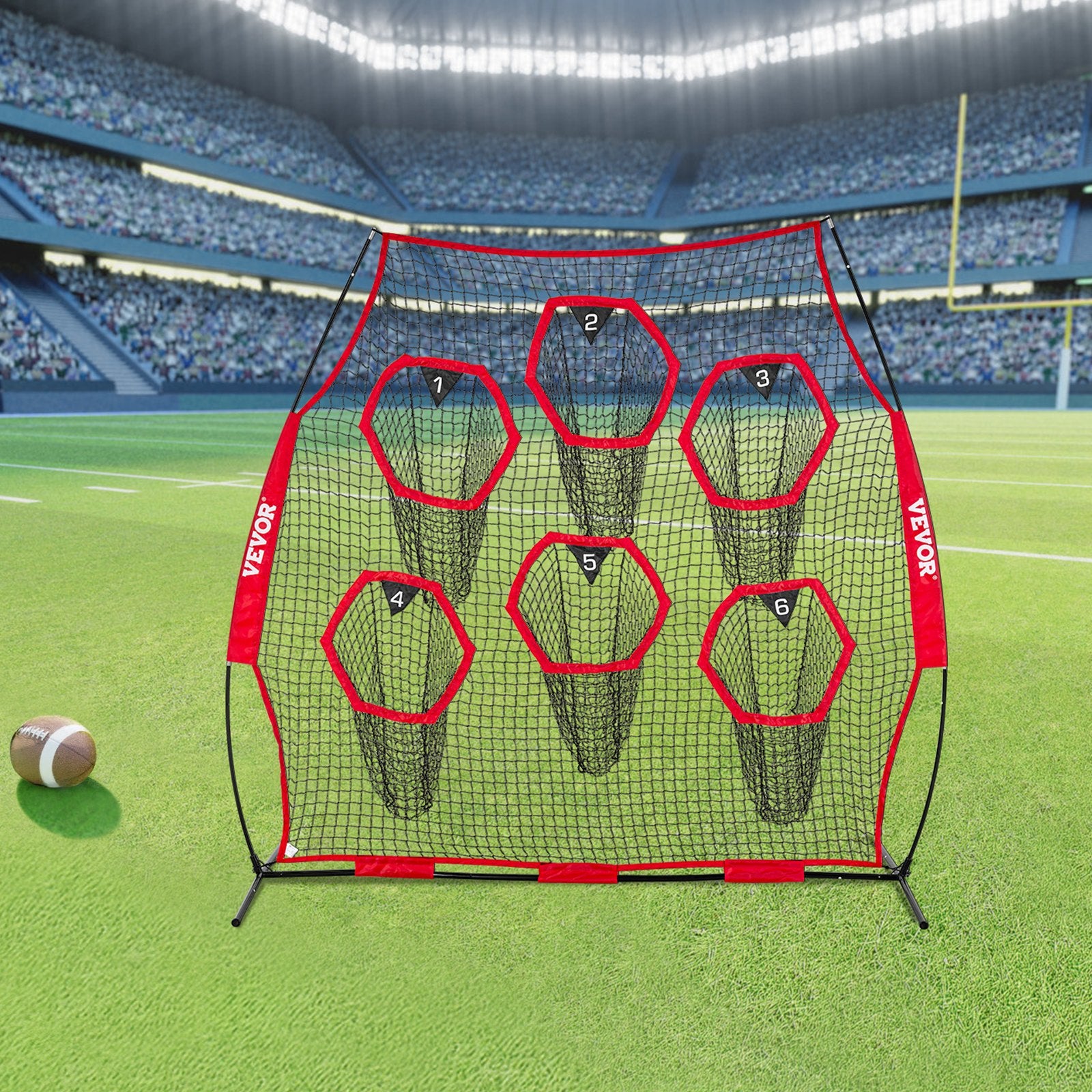 2438.4x2438.4mm Football Trainer Throwing Net with 6 Target Pockets, Red