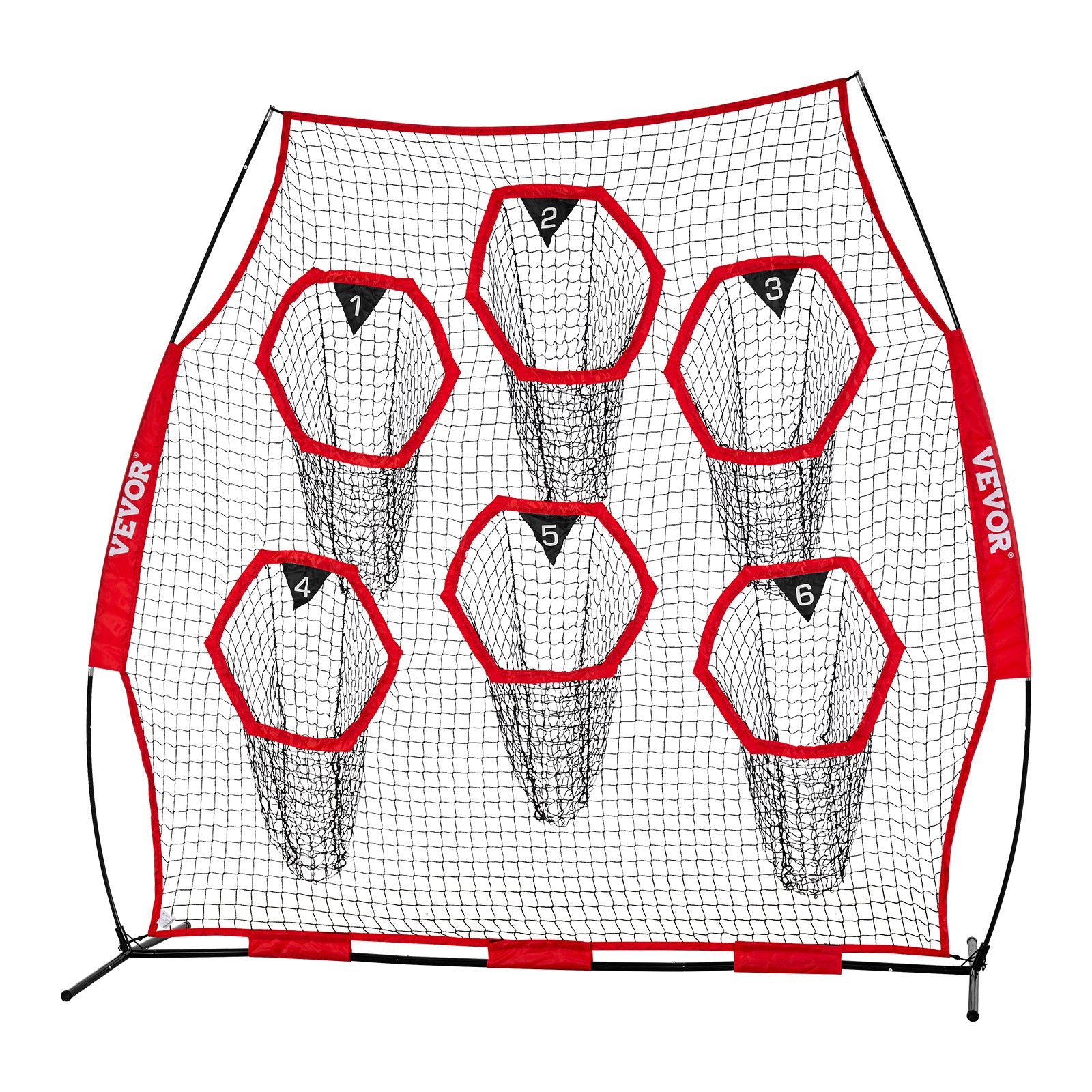 2438.4x2438.4mm Football Trainer Throwing Net with 6 Target Pockets, Red