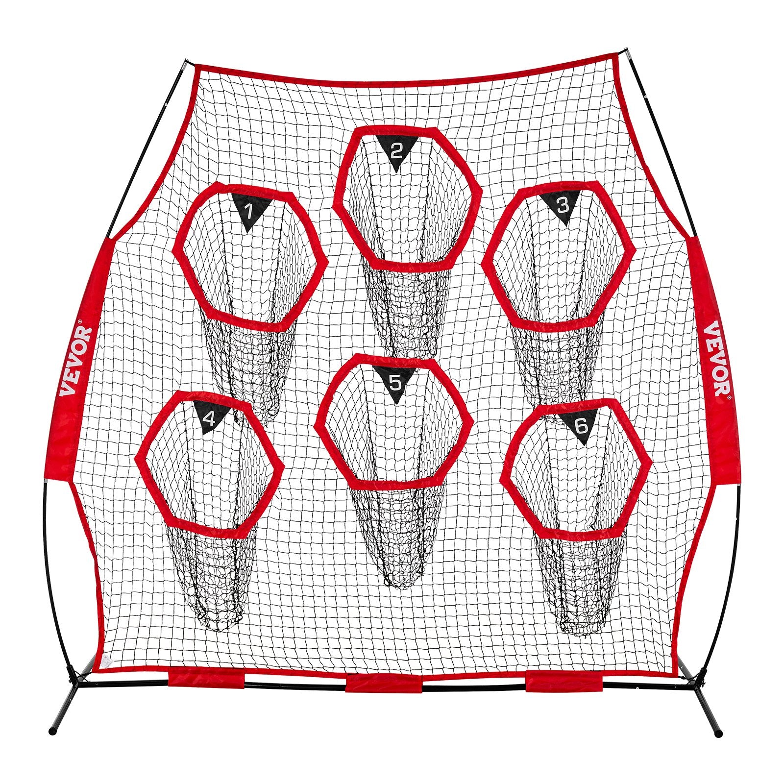 2438.4x2438.4mm Football Trainer Throwing Net with 6 Target Pockets, Red