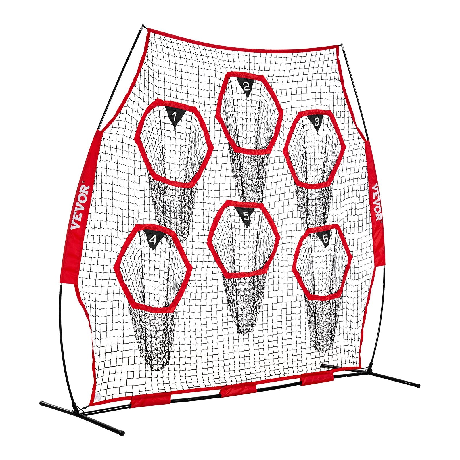2438.4x2438.4mm Football Trainer Throwing Net with 6 Target Pockets, Red