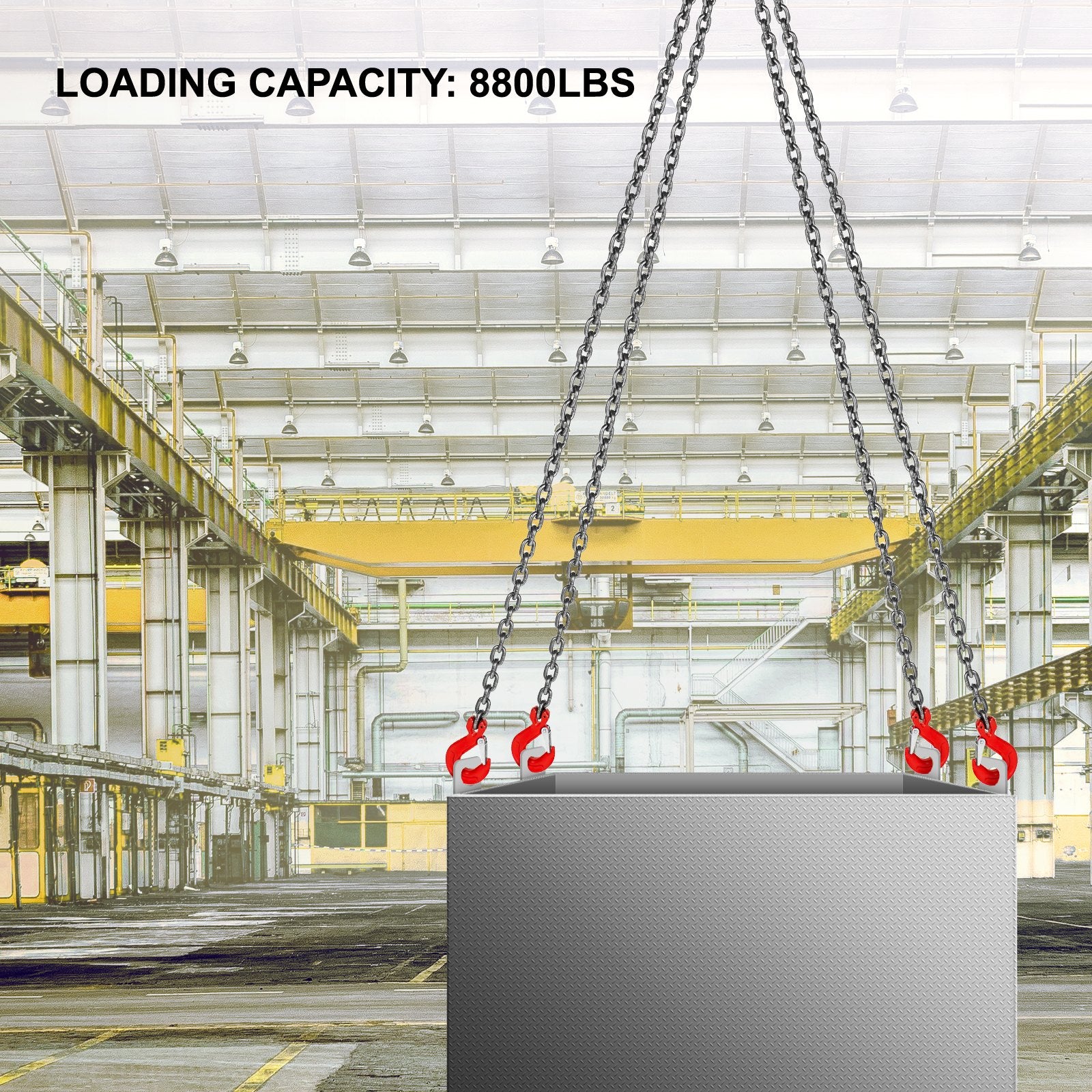 8mm x 200cm Chain Sling G80 4-Leg Lifting Chain with Hooks 5 Ton Capacity