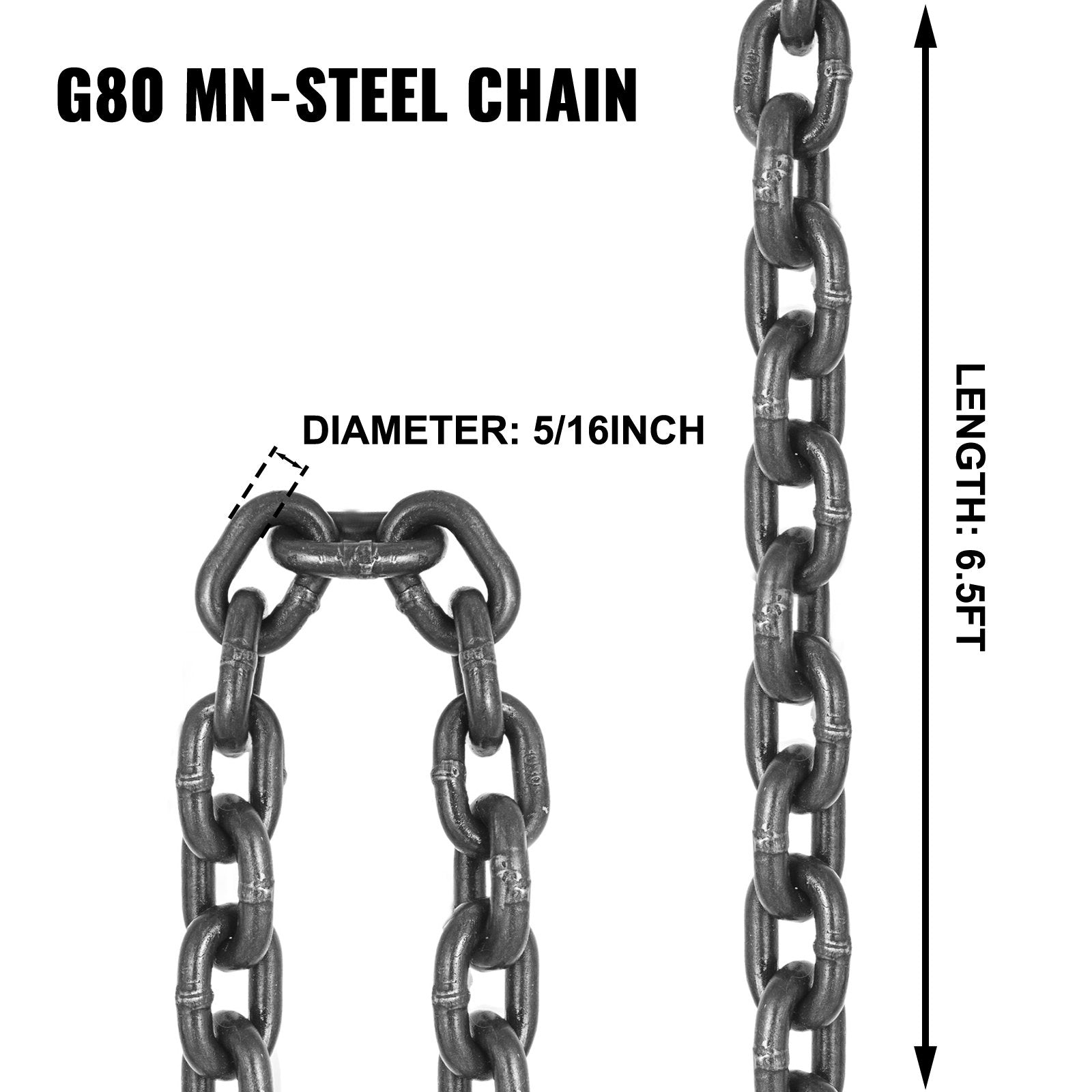 8mm x 200cm Chain Sling G80 4-Leg Lifting Chain with Hooks 5 Ton Capacity