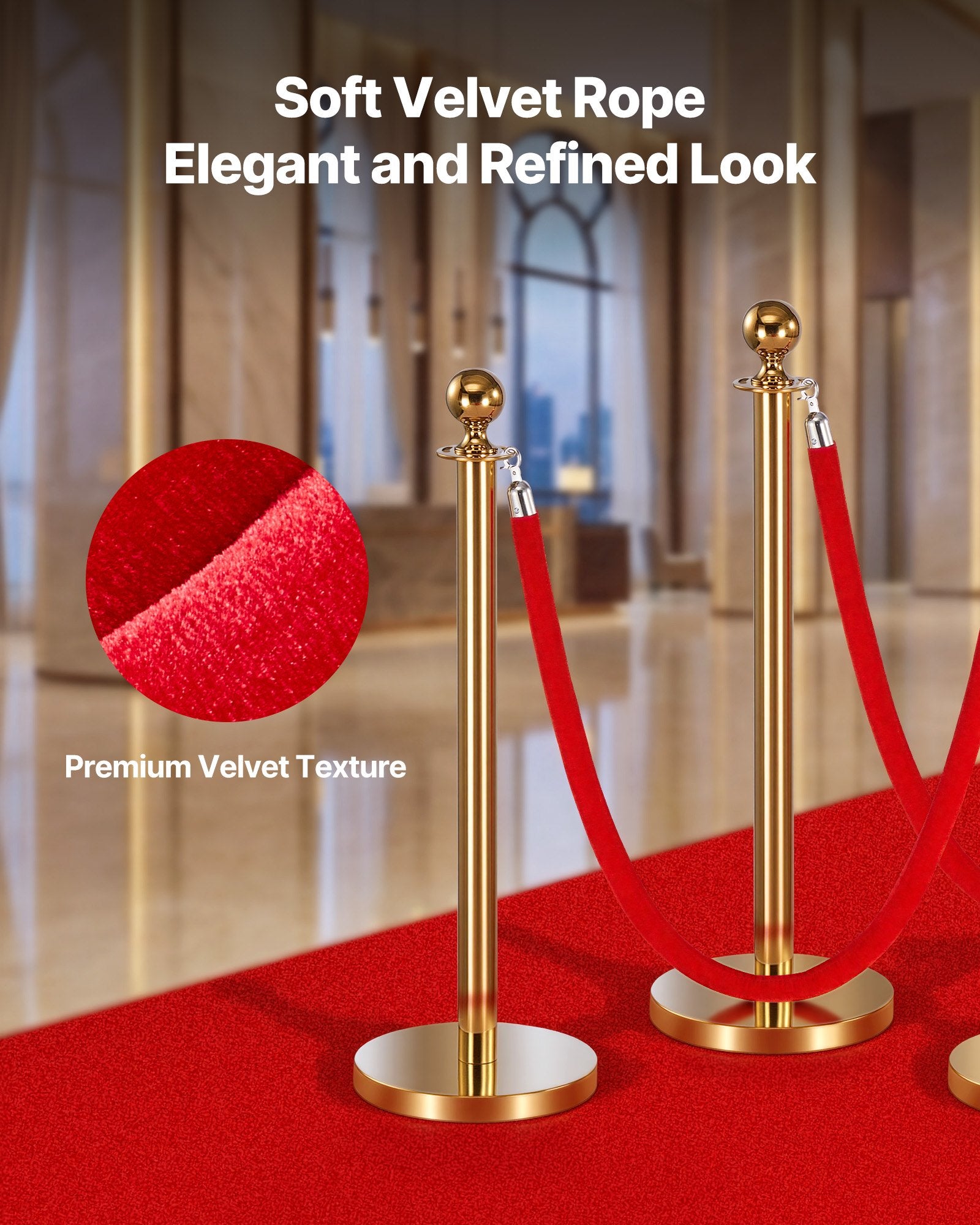 2PCS Red Velvet Stanchion Ropes 1.5m Queue Barrier with Silver Hooks Event Rope