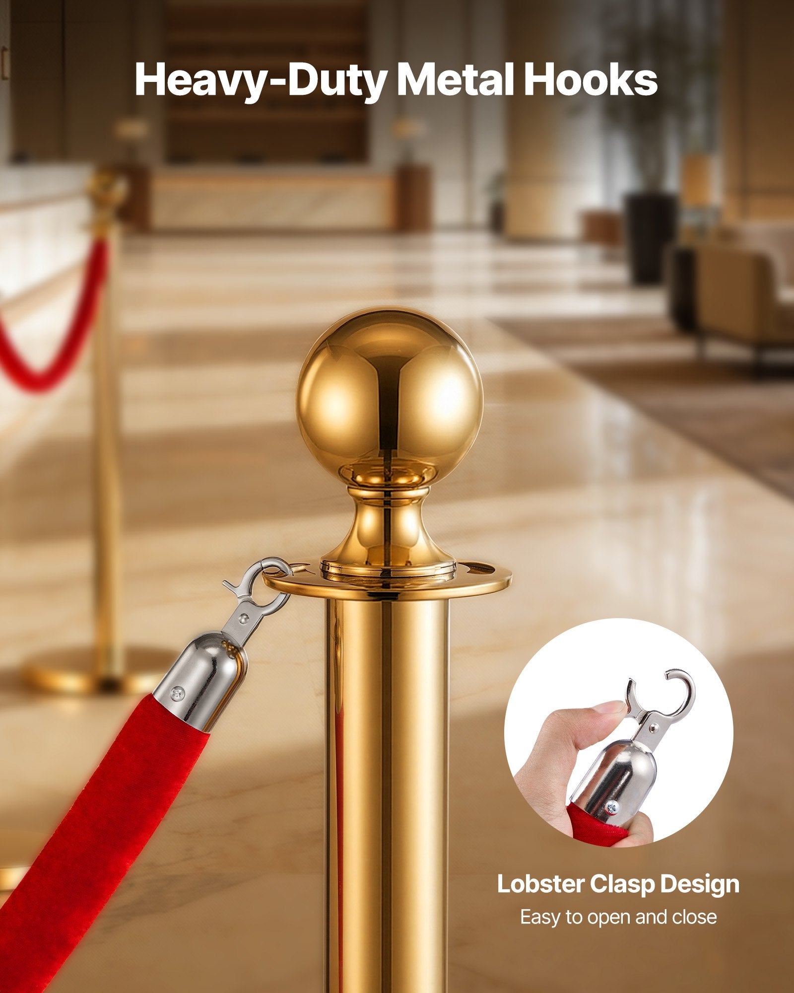 2PCS Red Velvet Stanchion Ropes 1.5m Queue Barrier with Silver Hooks Event Rope
