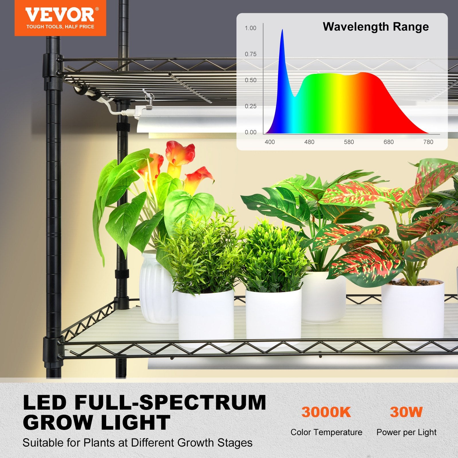 Plant Stand with Grow Light 4 Tiers 180W Metal Shelf 3 Modes Timer 75x35x150cm