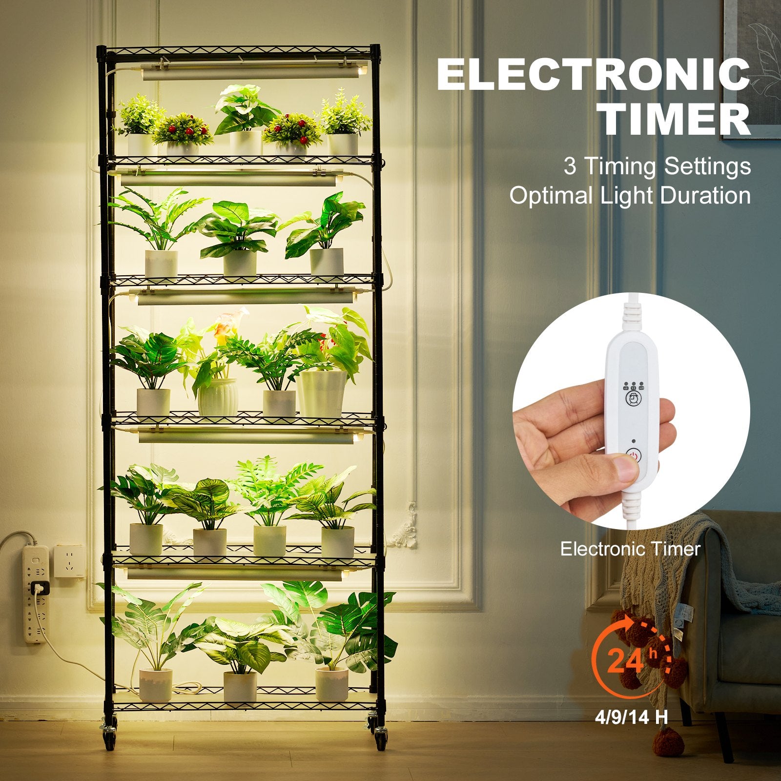 Plant Stand with Grow Light 6-Tier Shelf 150W Full Spectrum Light with Timer