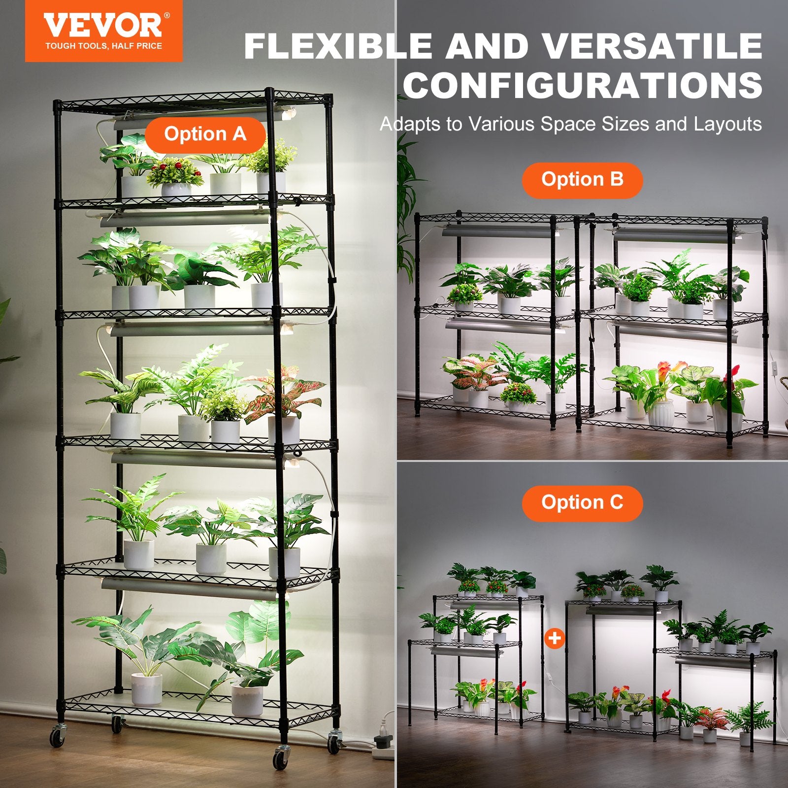 Plant Stand with Grow Light 6 Tiers 192W DIY Metal Shelf with Adjustable Rack