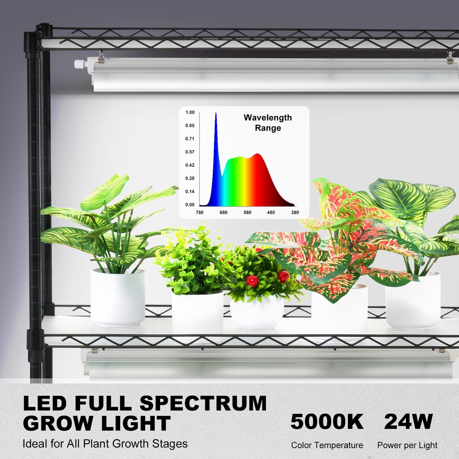 Plant Stand with Grow Light 6 Tiers 192W DIY Metal Shelf with Adjustable Rack