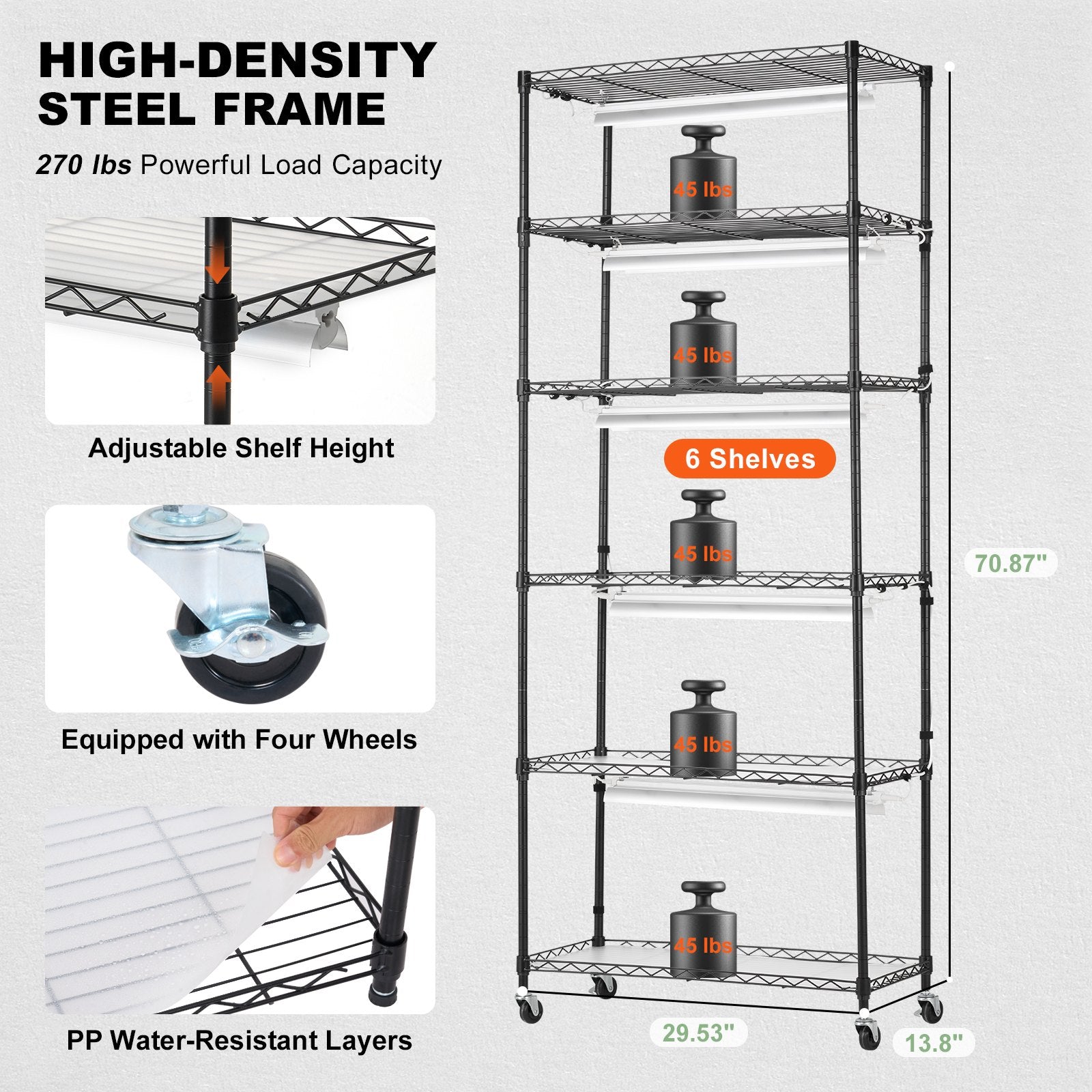 Plant Stand with Grow Light 6 Tiers 192W DIY Metal Shelf with Adjustable Rack