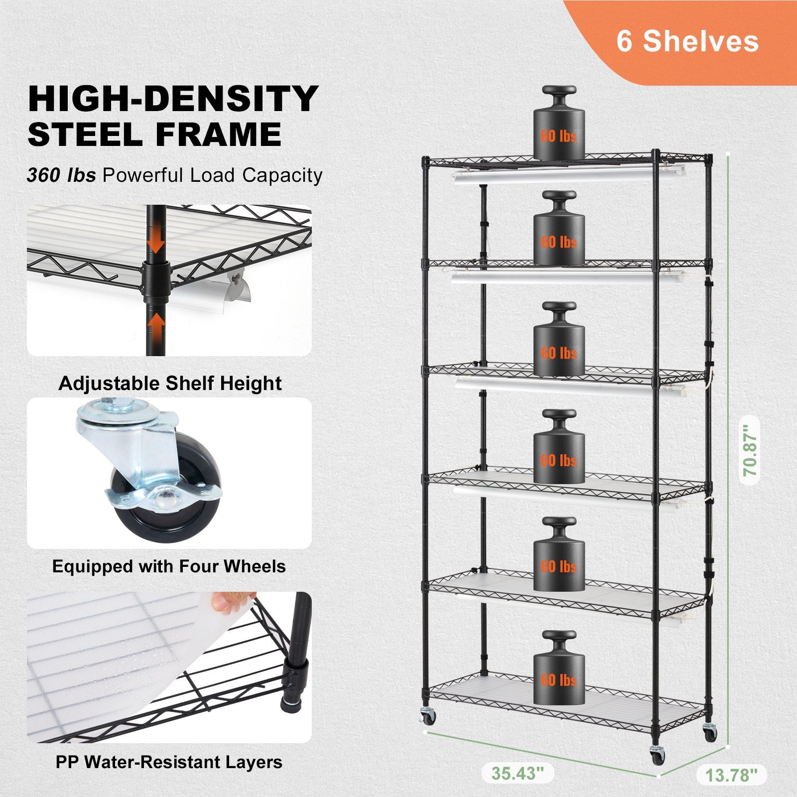 Plant Stand with Grow Light 6 Tiers 150W Metal Shelf 3 Modes Timer 90x35x180cm