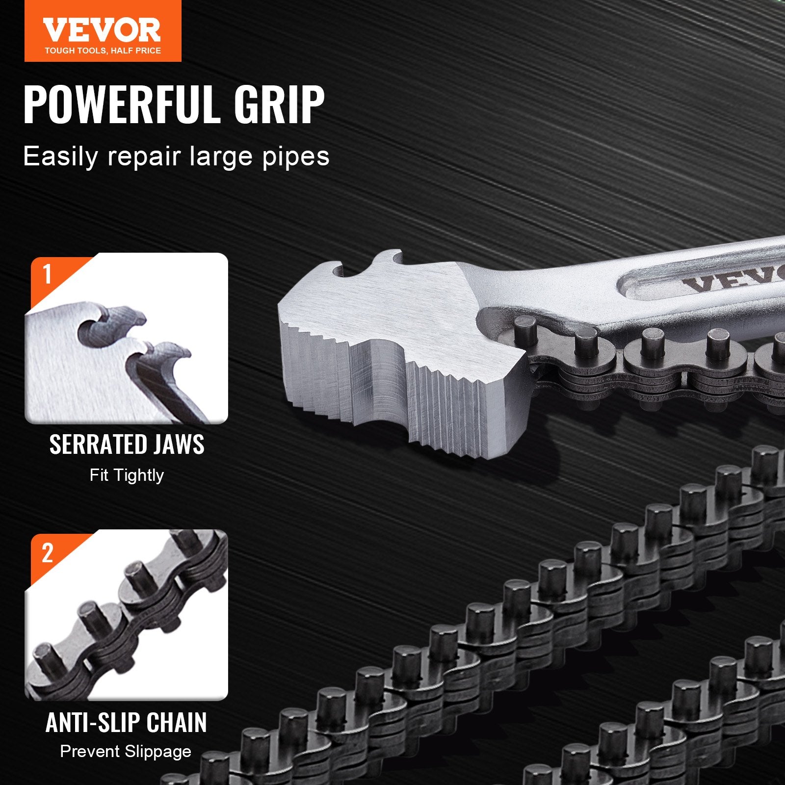 Chain Wrench 48 in 13.4 in Diameter CRV Reversible Pipe Fitting Tool