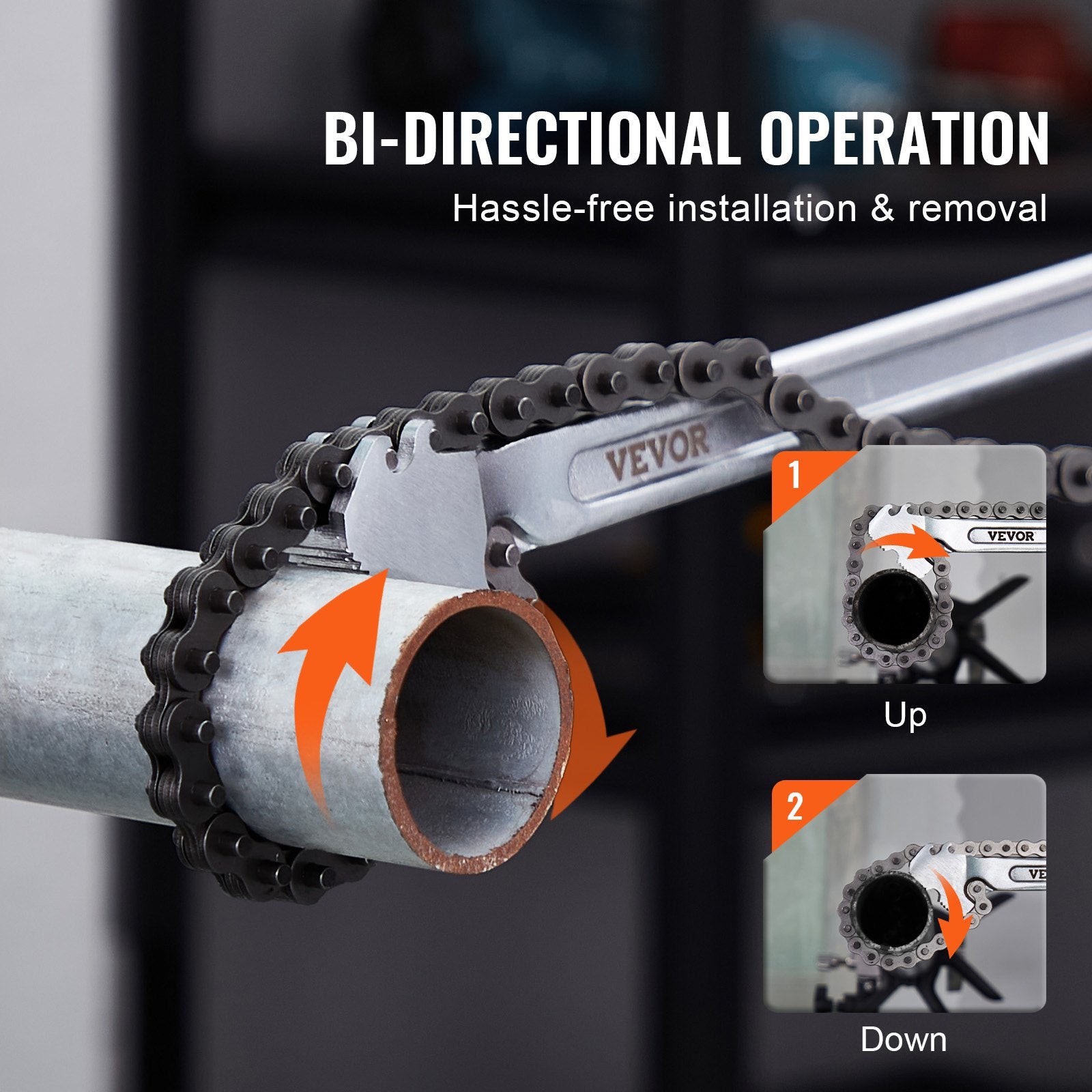 Chain Wrench 48 in 13.4 in Diameter CRV Reversible Pipe Fitting Tool