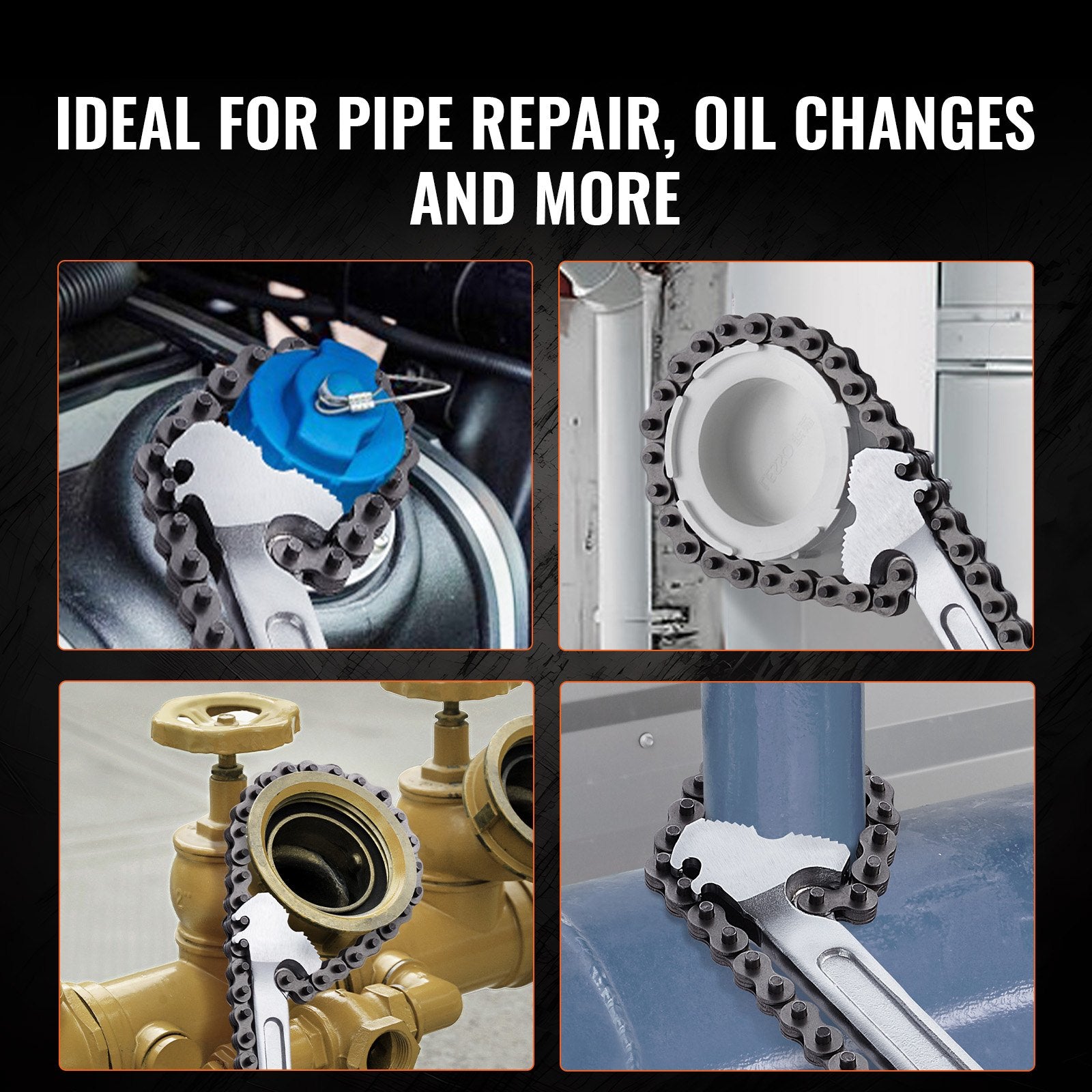 Chain Wrench 48 in 13.4 in Diameter CRV Reversible Pipe Fitting Tool