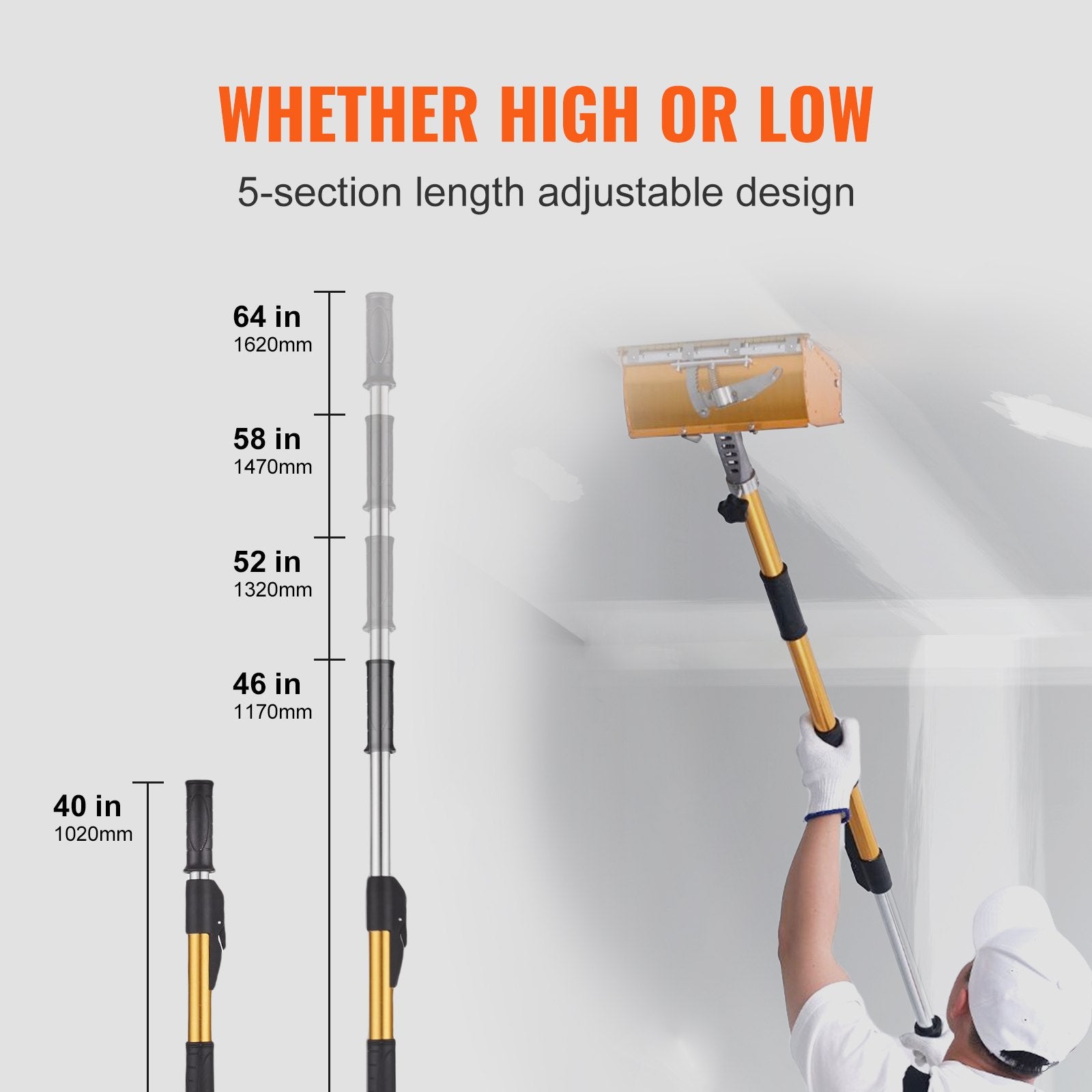 Drywall Flat Box Handle 40''–64'' Adjustable Aluminum Finishing Extension Handle