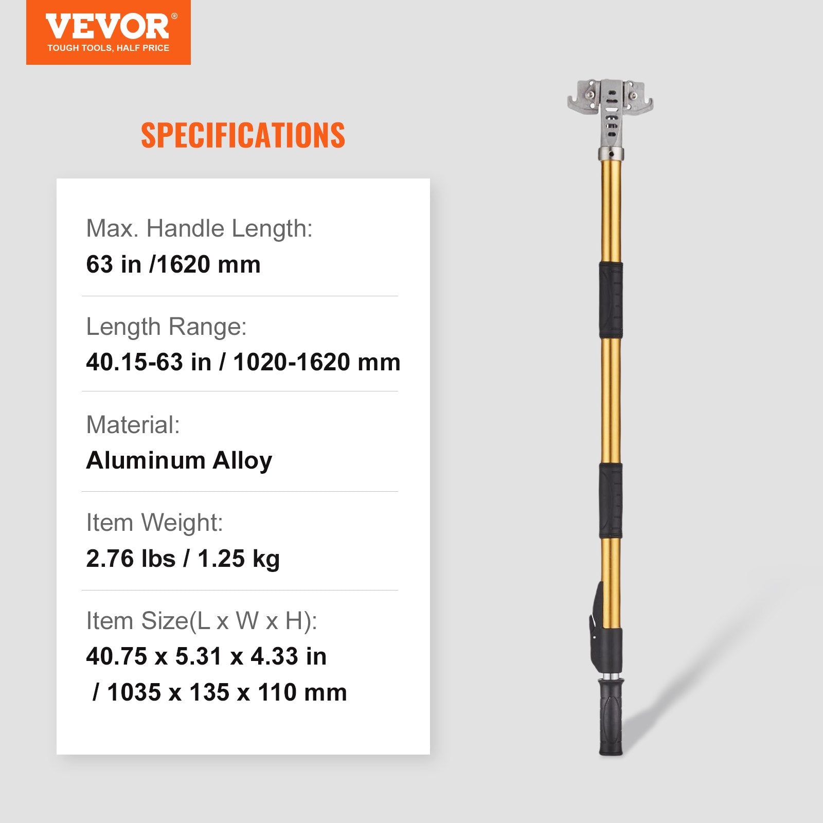 Drywall Flat Box Handle 40''–64'' Adjustable Aluminum Finishing Extension Handle