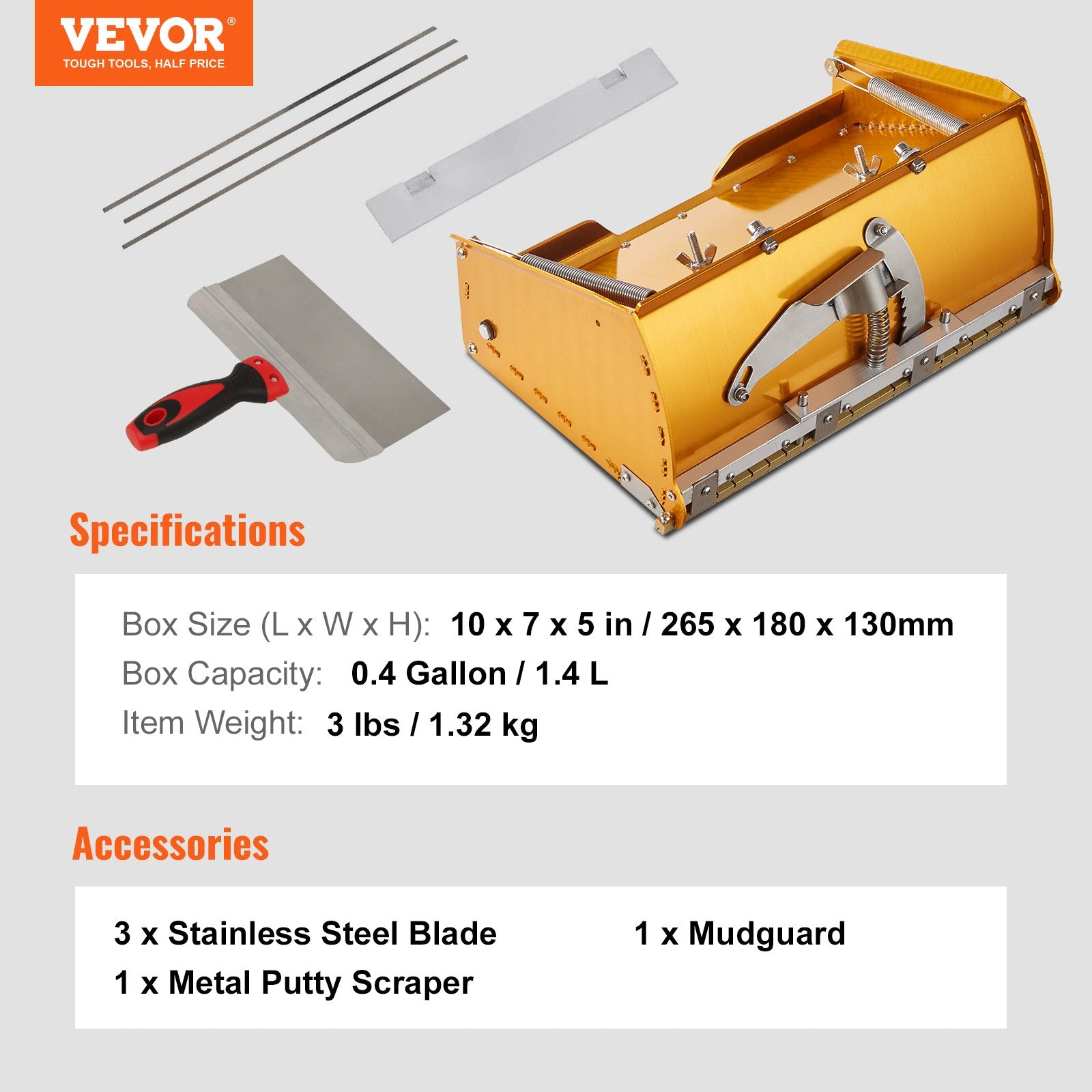 10-Inch Drywall Flat Box Aluminum Finishing Mud Box with Bonus Blades