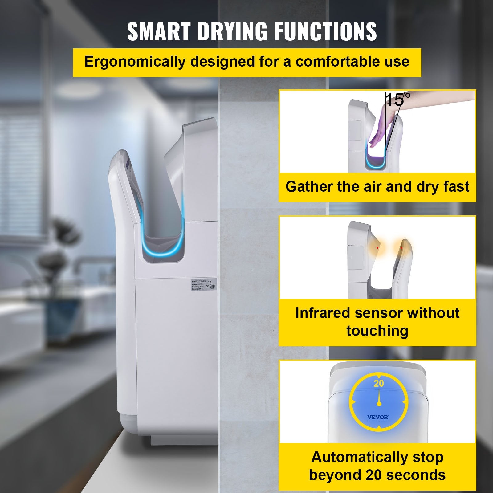 Hand Dryer Jet Blade Automatic High Speed Washroom White