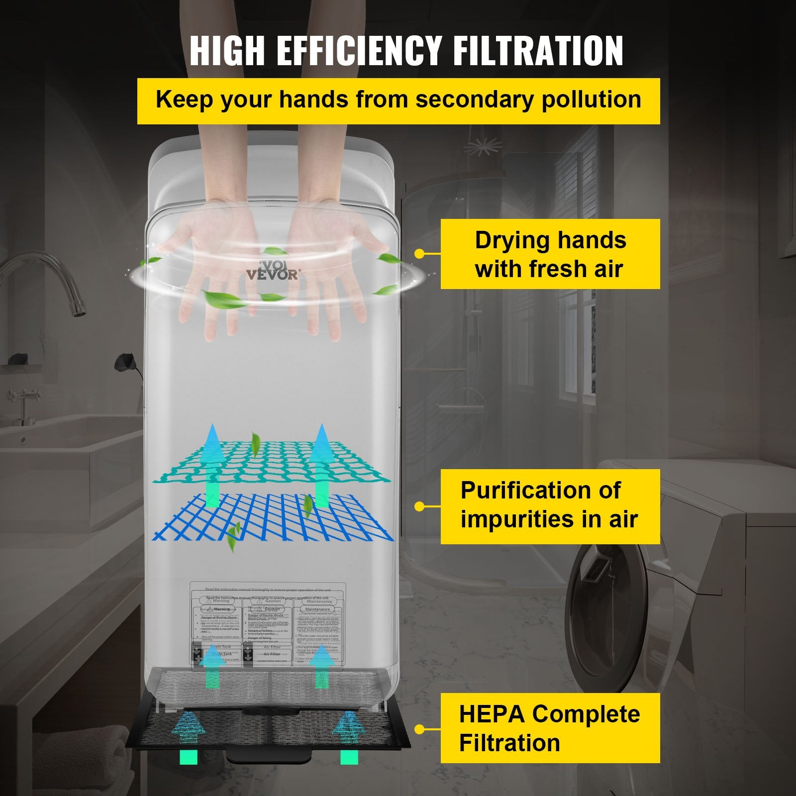 Hand Dryer Jet Blade Automatic High Speed Washroom Silver