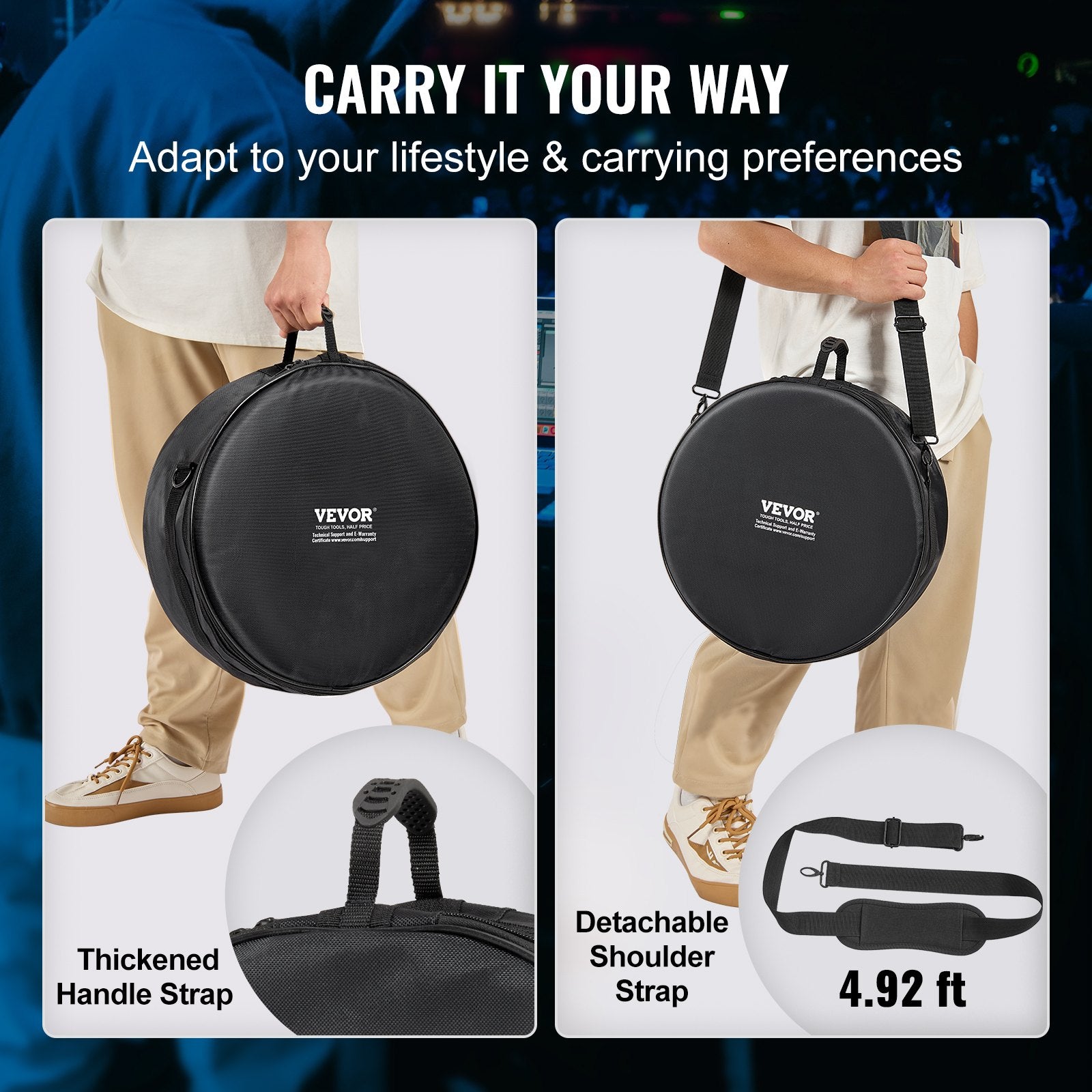 Drum Bag Set 5-Piece 1680D Oxford Fabric Padded Detachable Shoulder Strap