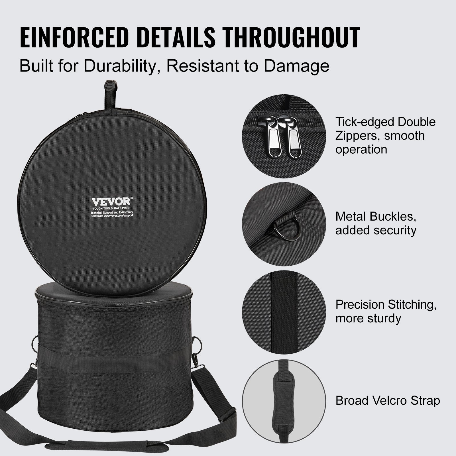 Drum Bag Set 5-Piece 1680D Oxford Fabric Padded Detachable Shoulder Strap