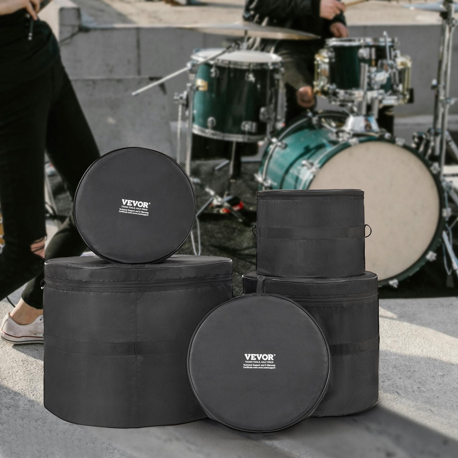 Drum Bag Set 5-Piece 1680D Oxford Fabric Padded Detachable Shoulder Strap