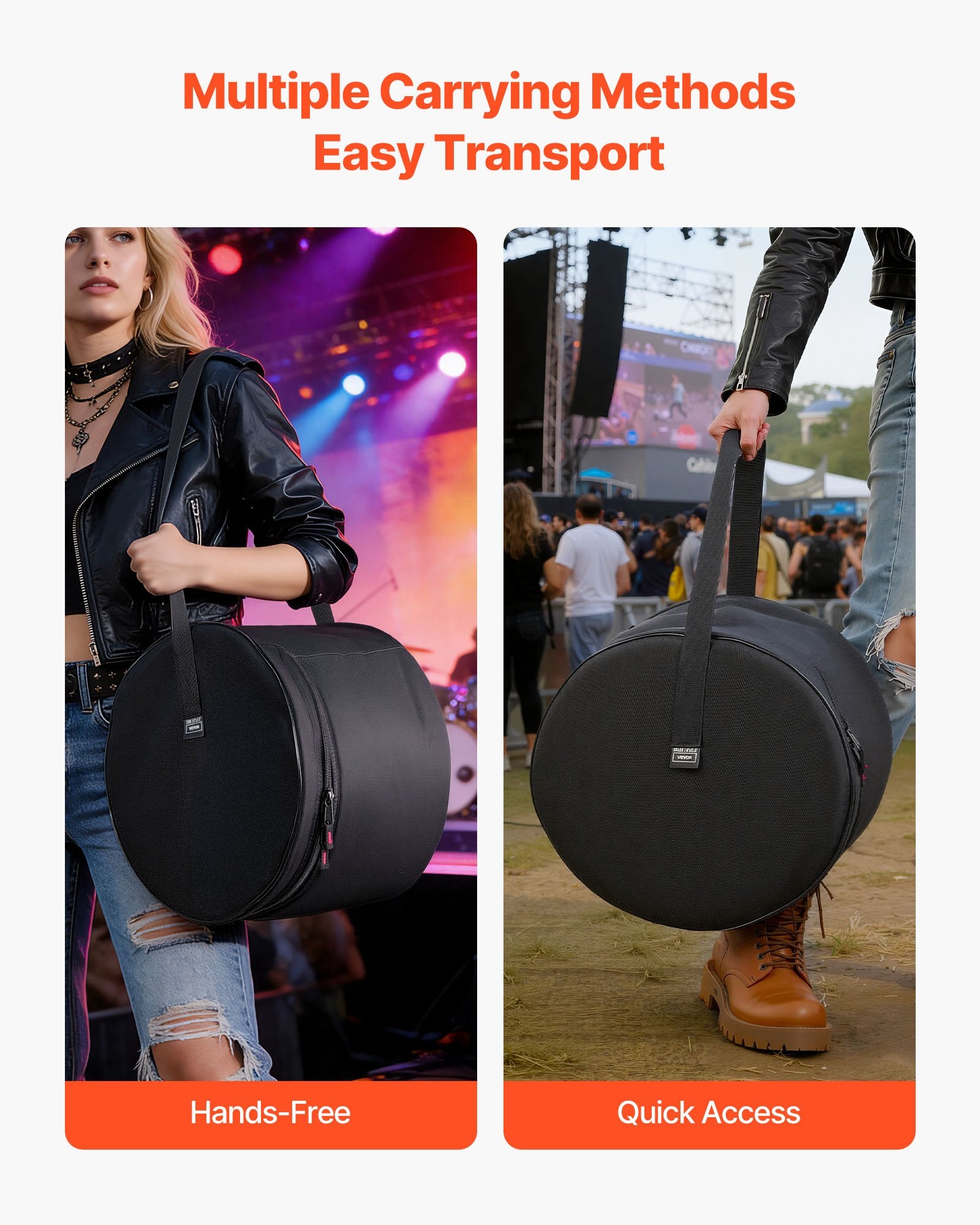 5-Piece Drum Case Set 600D Padded Bags for Bass Tom Snare with Portable Handle