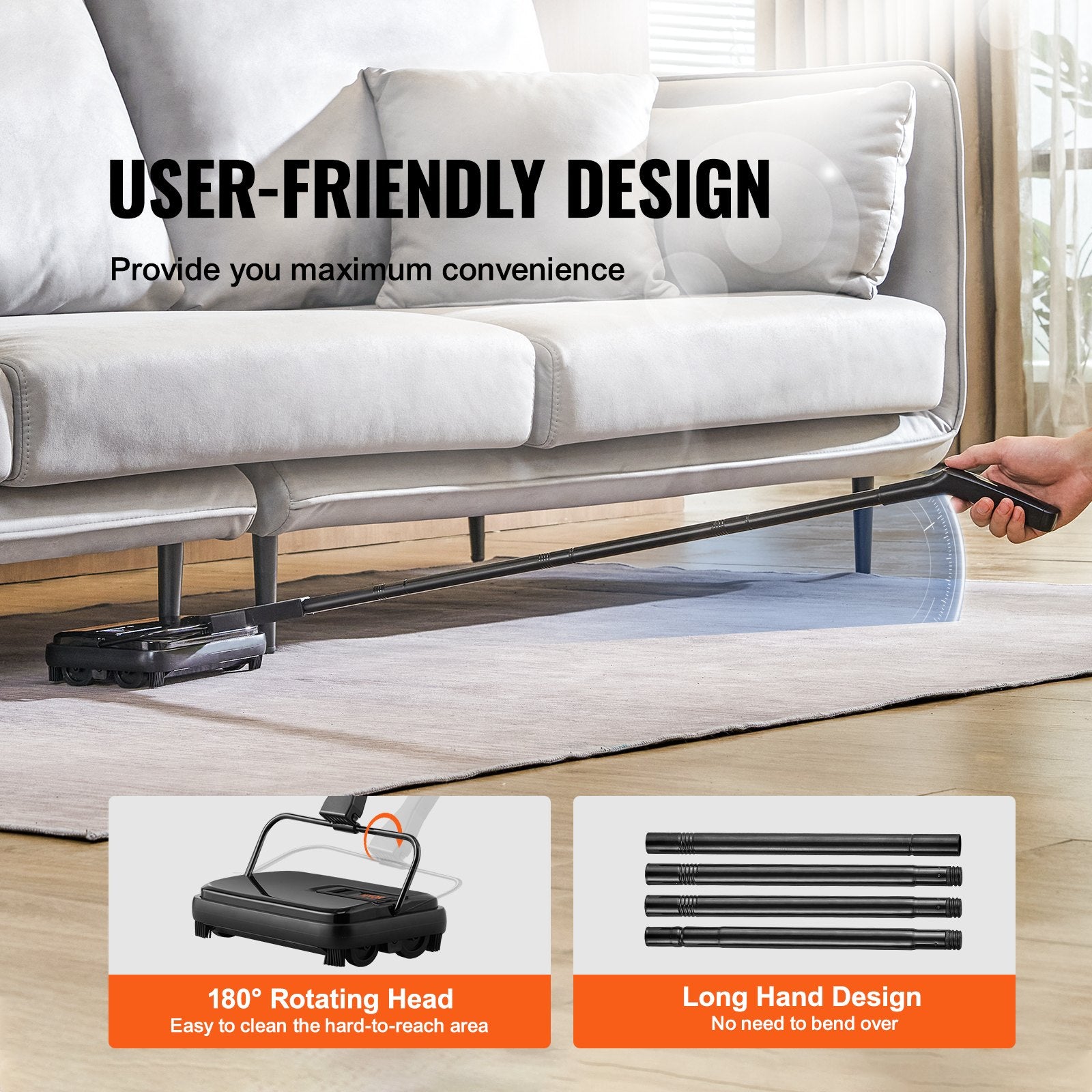 Carpet Sweeper 200mm Manual Non-Electric 300ml Dustbin Rugs Hardwood Laminate