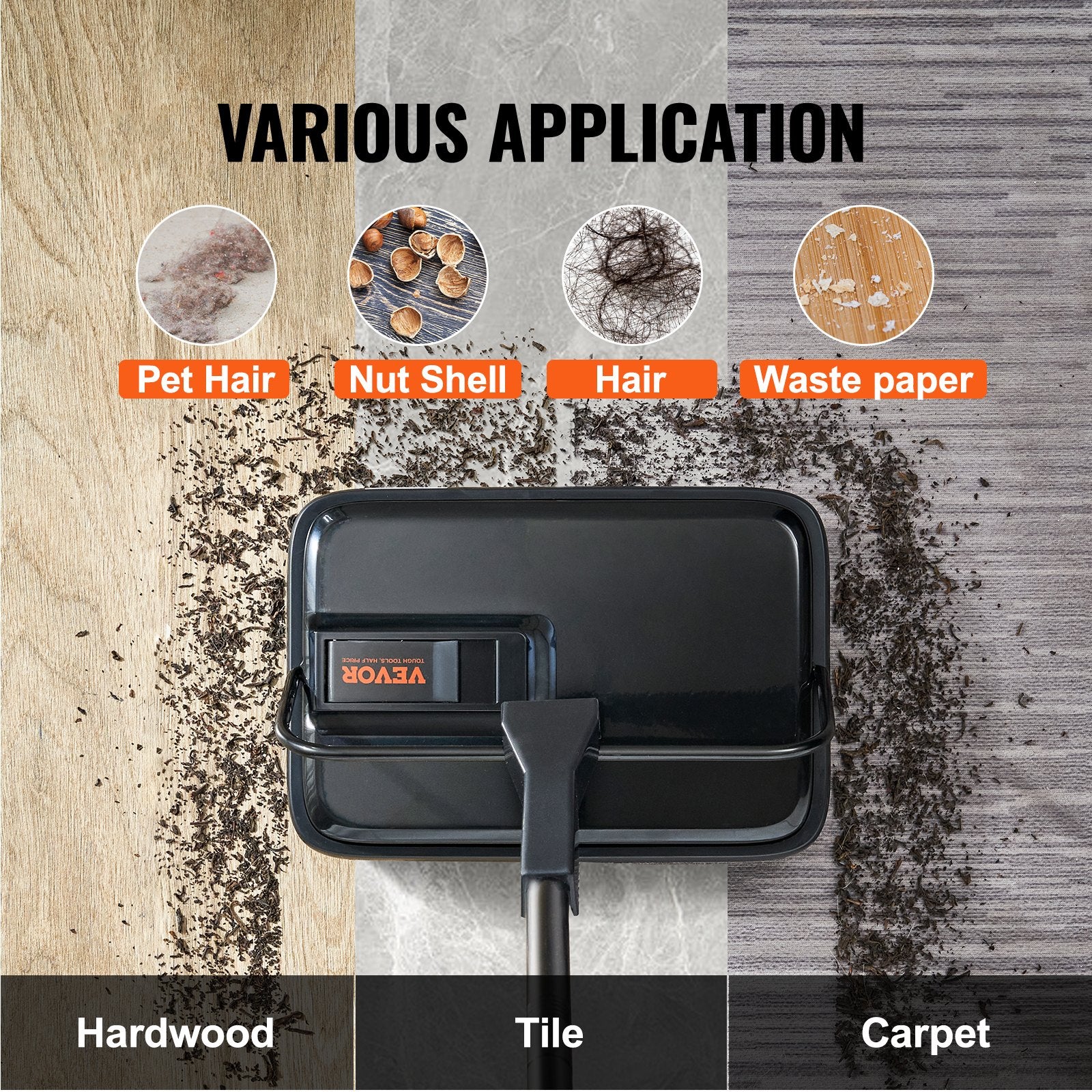 Carpet Sweeper 200mm Manual Non-Electric 300ml Dustbin Rugs Hardwood Laminate