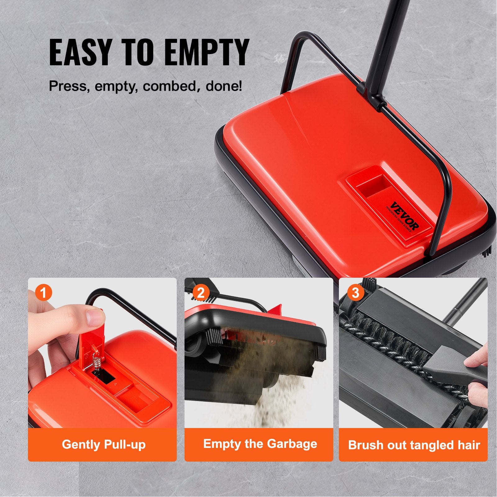 Manual Carpet Sweeper, 300 ml Dustbin, 17 cm Cleaning Width, Red, Pet Hair